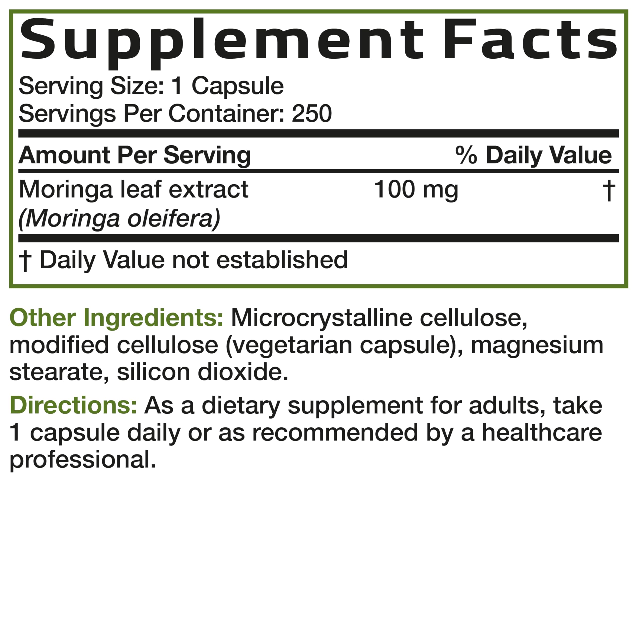 Bronson Moringa Extra Strength capsule bottle with measuring spoon