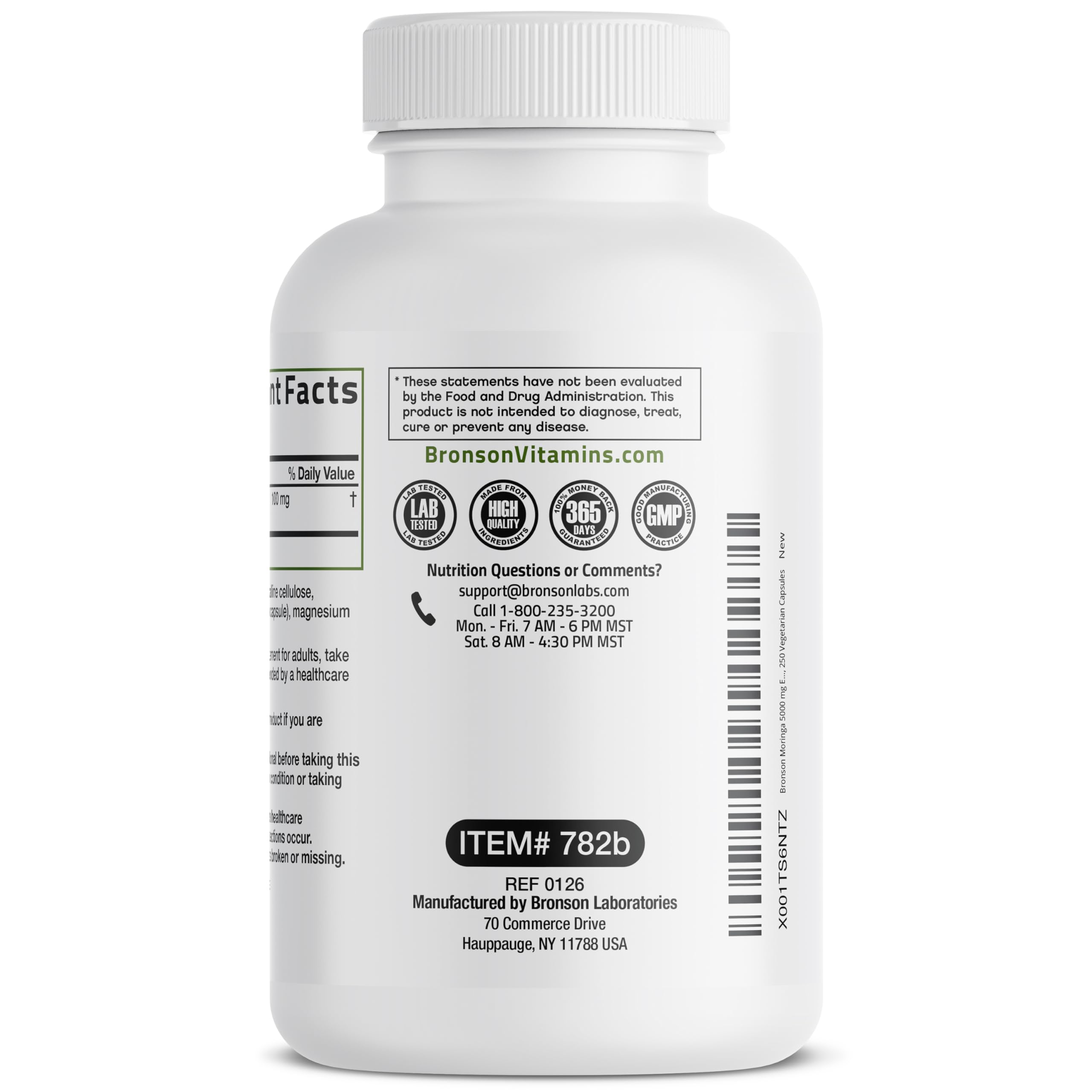 Bronson Moringa Extra Strength capsules on a wooden surface
