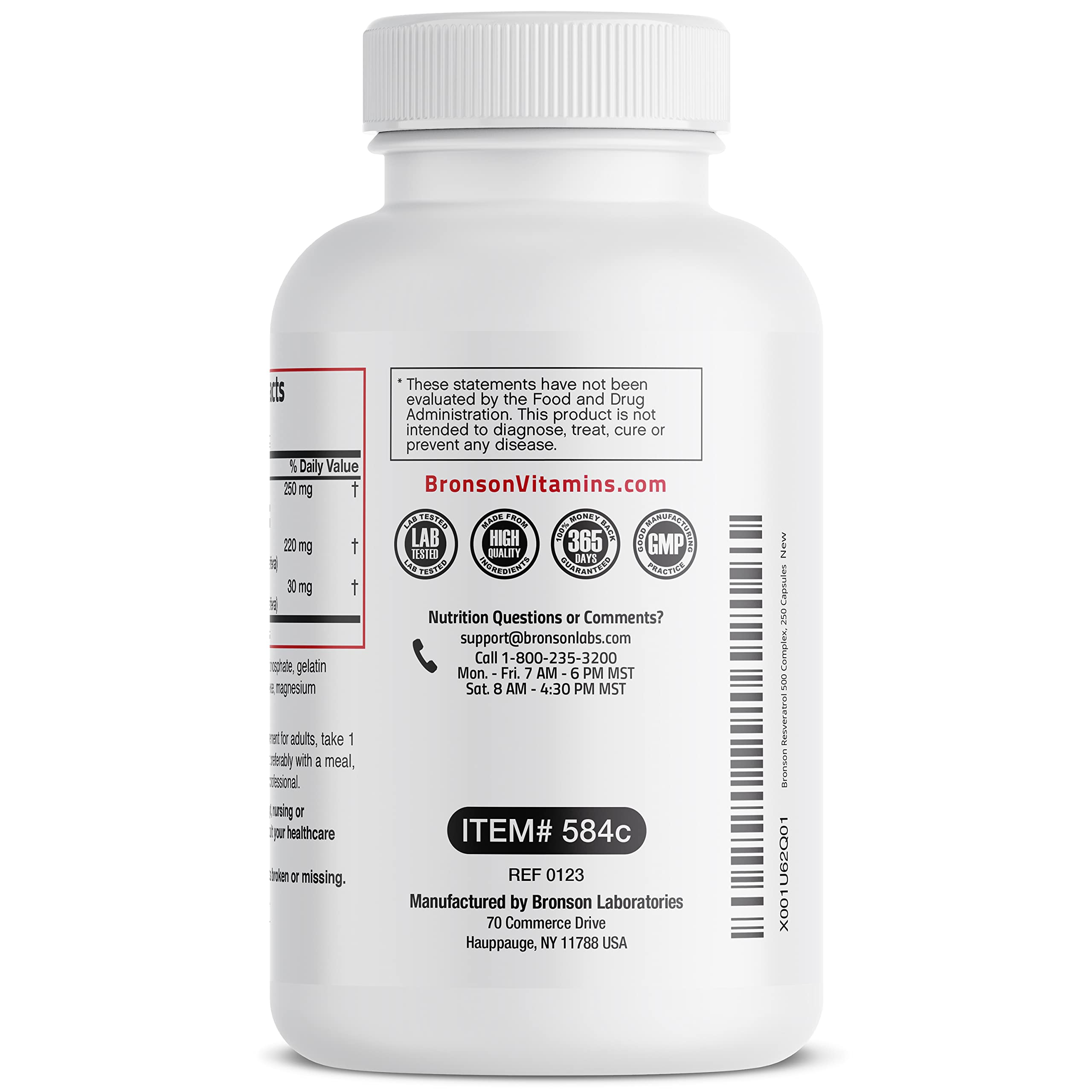 Bronson Resveratrol Complex 500 MG bottle with a measuring spoon