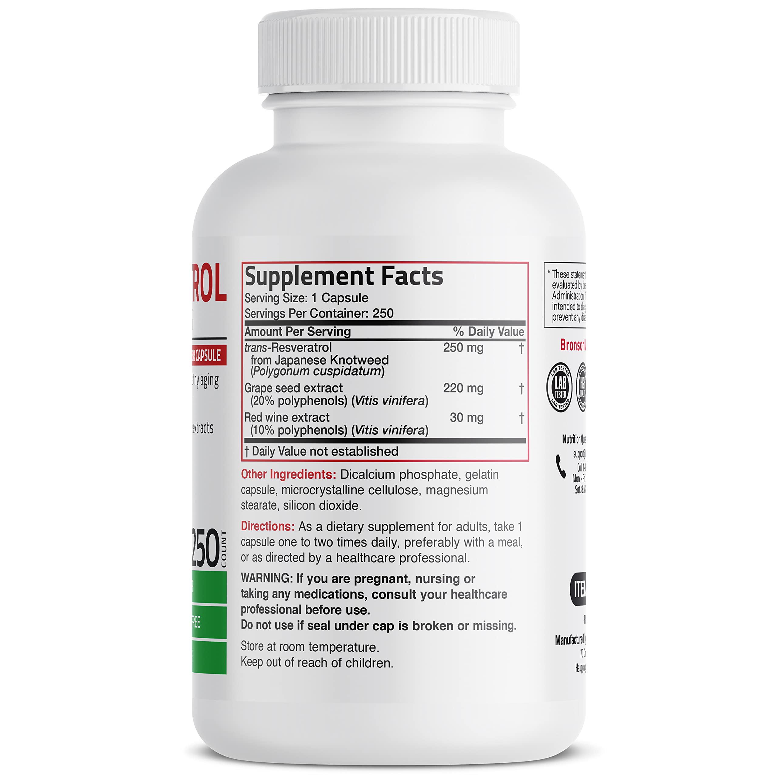 Bronson Resveratrol Complex 500 MG capsule close-up