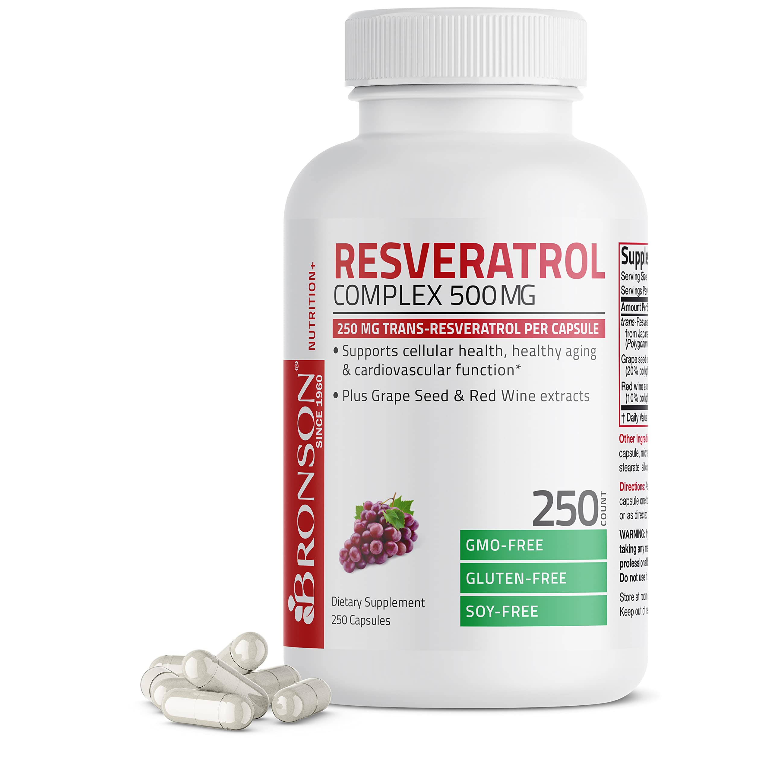 Bronson Resveratrol Complex 500 MG front view of bottle