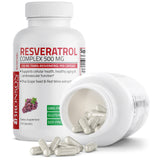 Bronson Resveratrol Complex 500 MG supplement capsules on a table