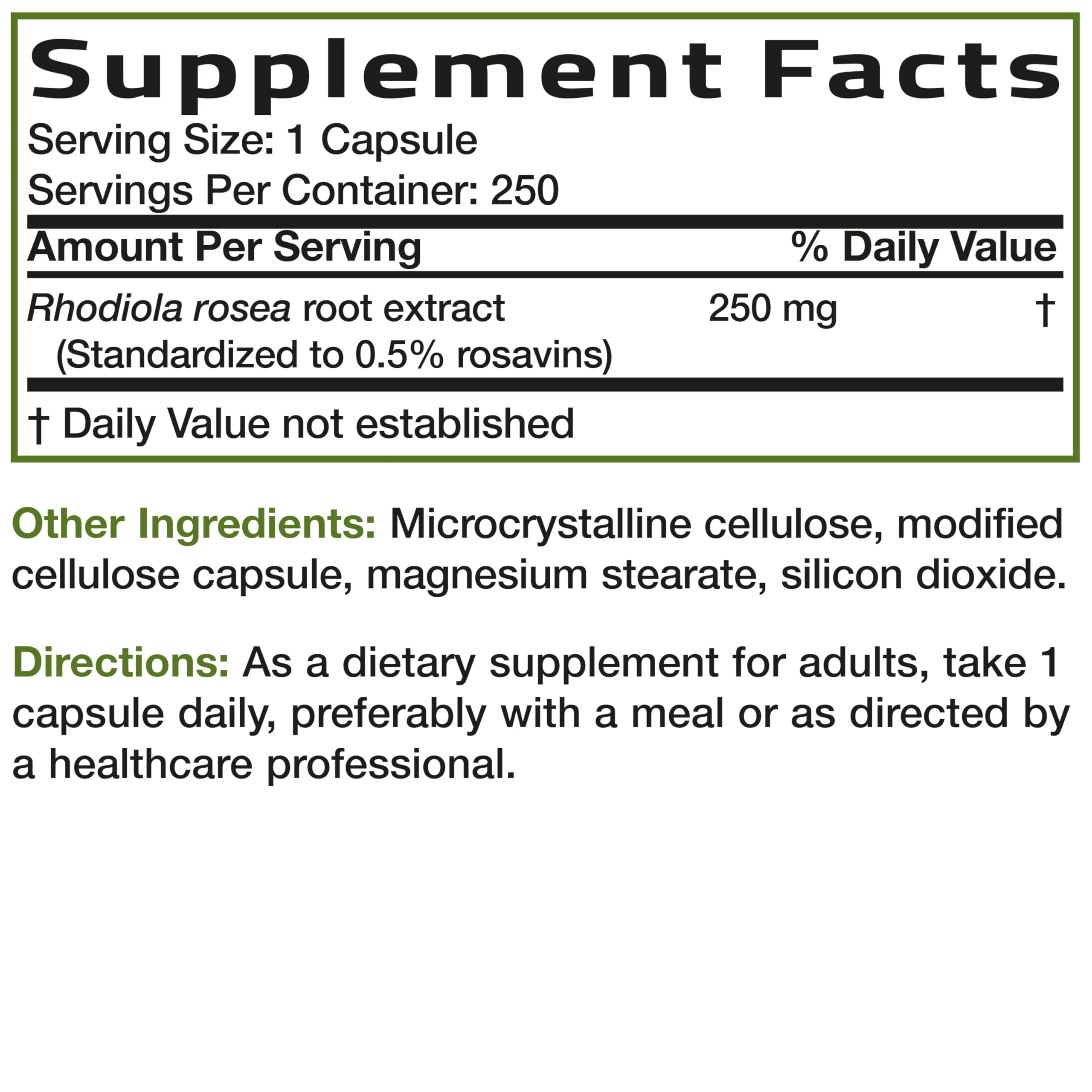 Bronson Rhodiola Rosea supplement in packaging on a table