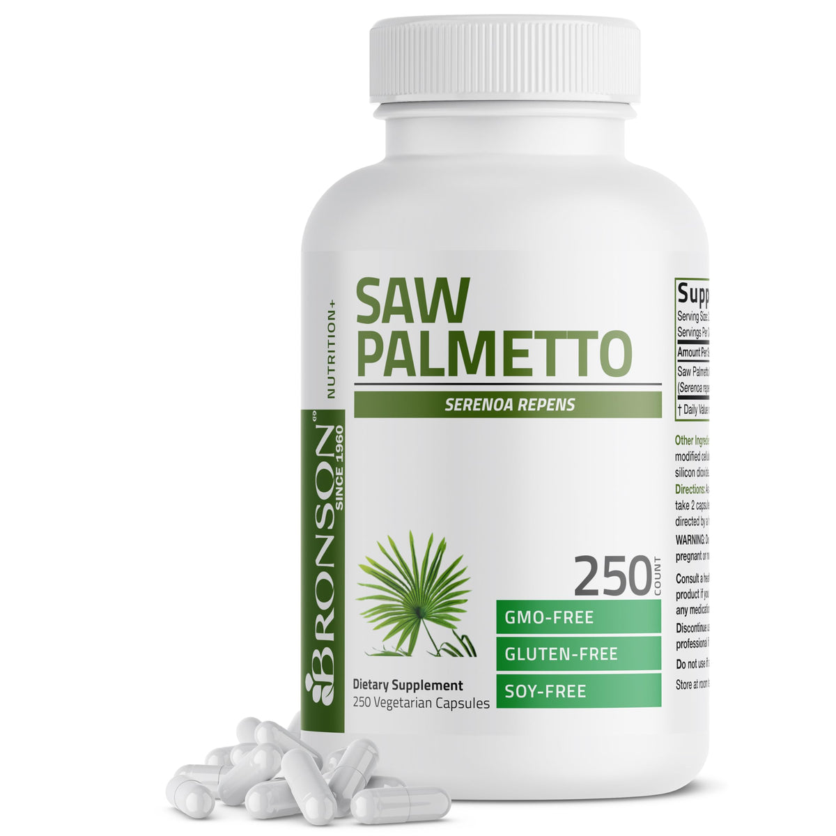 Bronson Saw Palmetto 2 vegetarian capsules front view