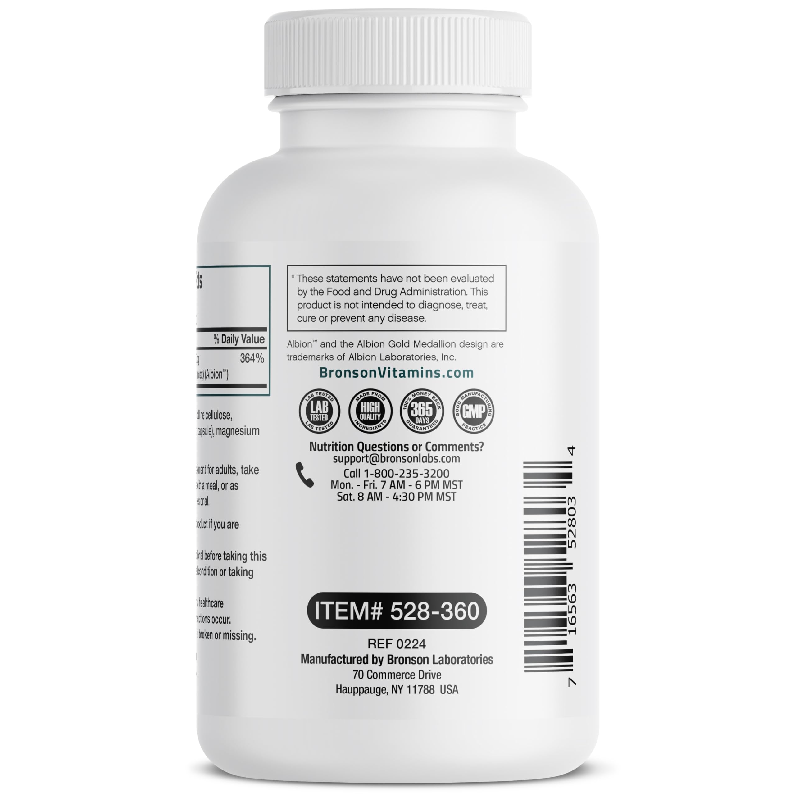 Bronson Selenium 200 MCG supplement ingredients list close-up