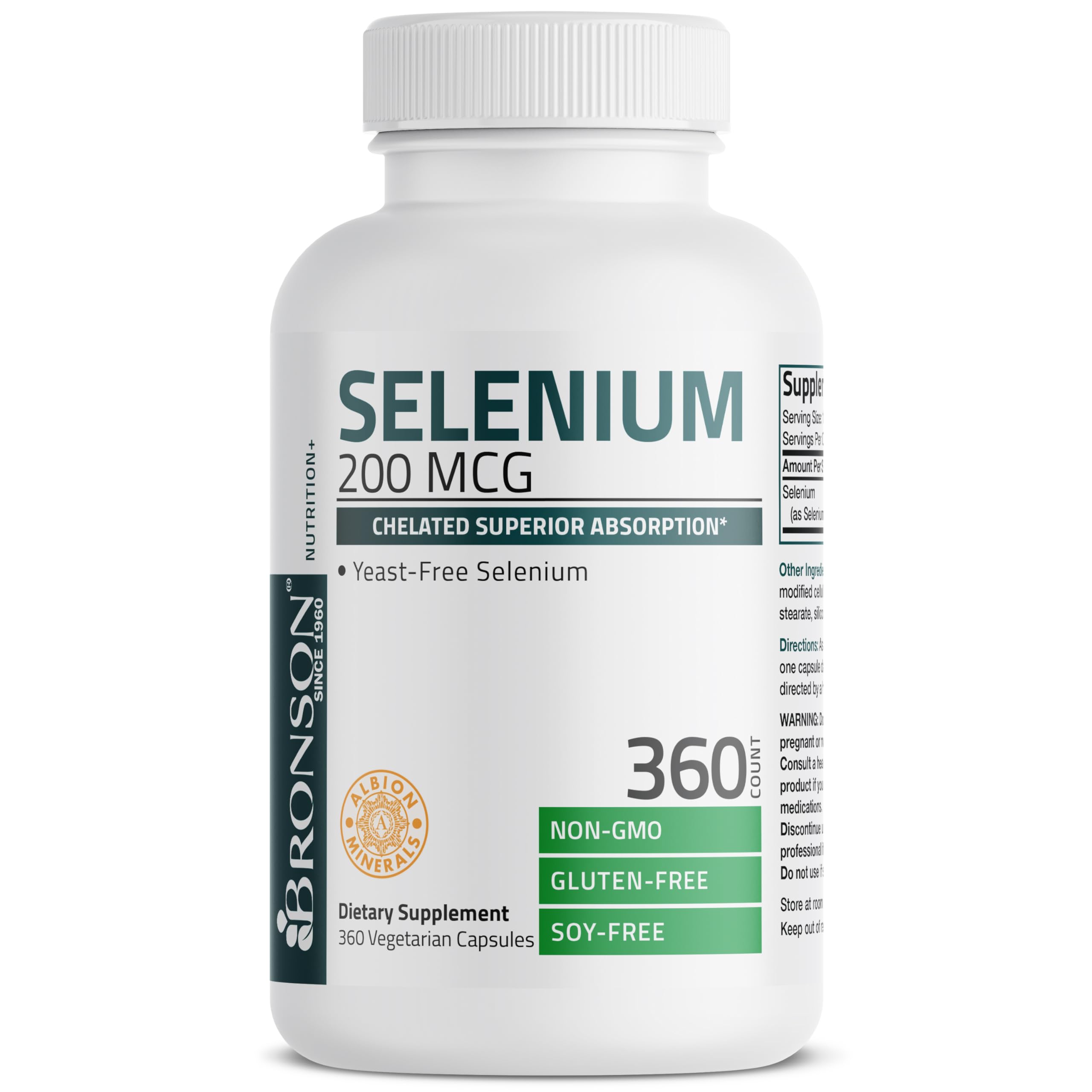 Bronson Selenium 200 MCG supplement with a measuring spoon