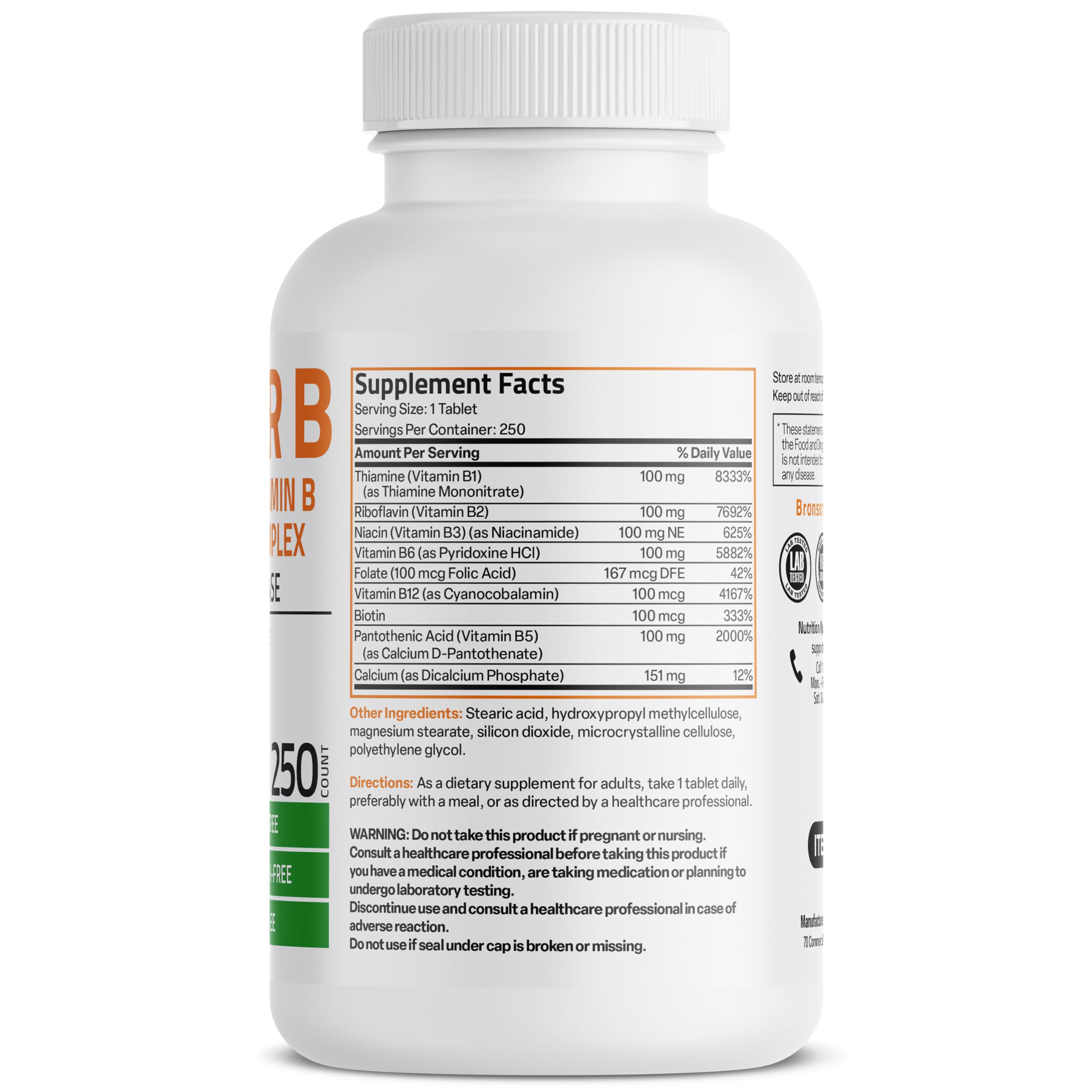 Bronson Super B 100 Vitamin B-Complex side view of bottle