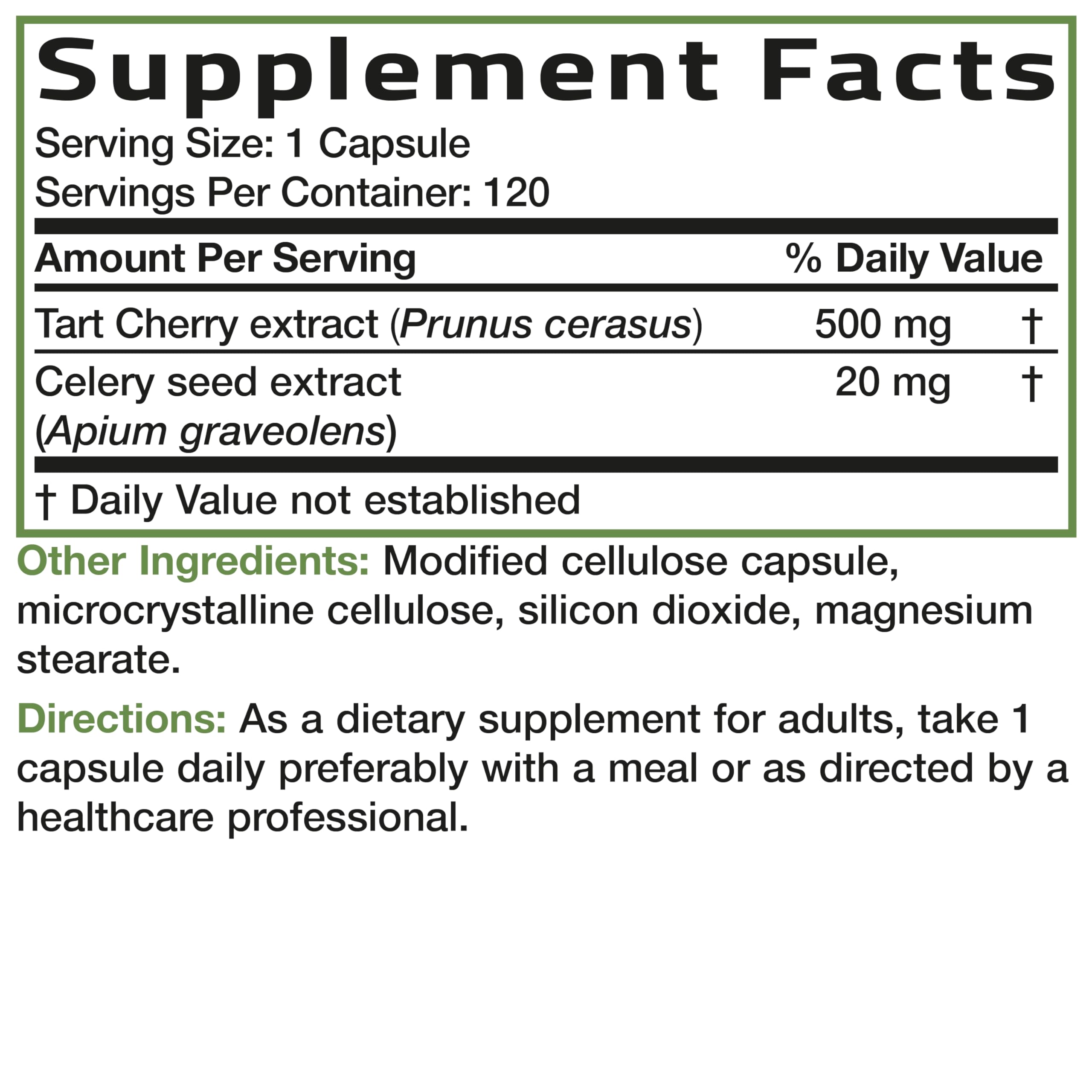 Bronson Tart Cherry Extract & Celery Seed supplement on a wooden table