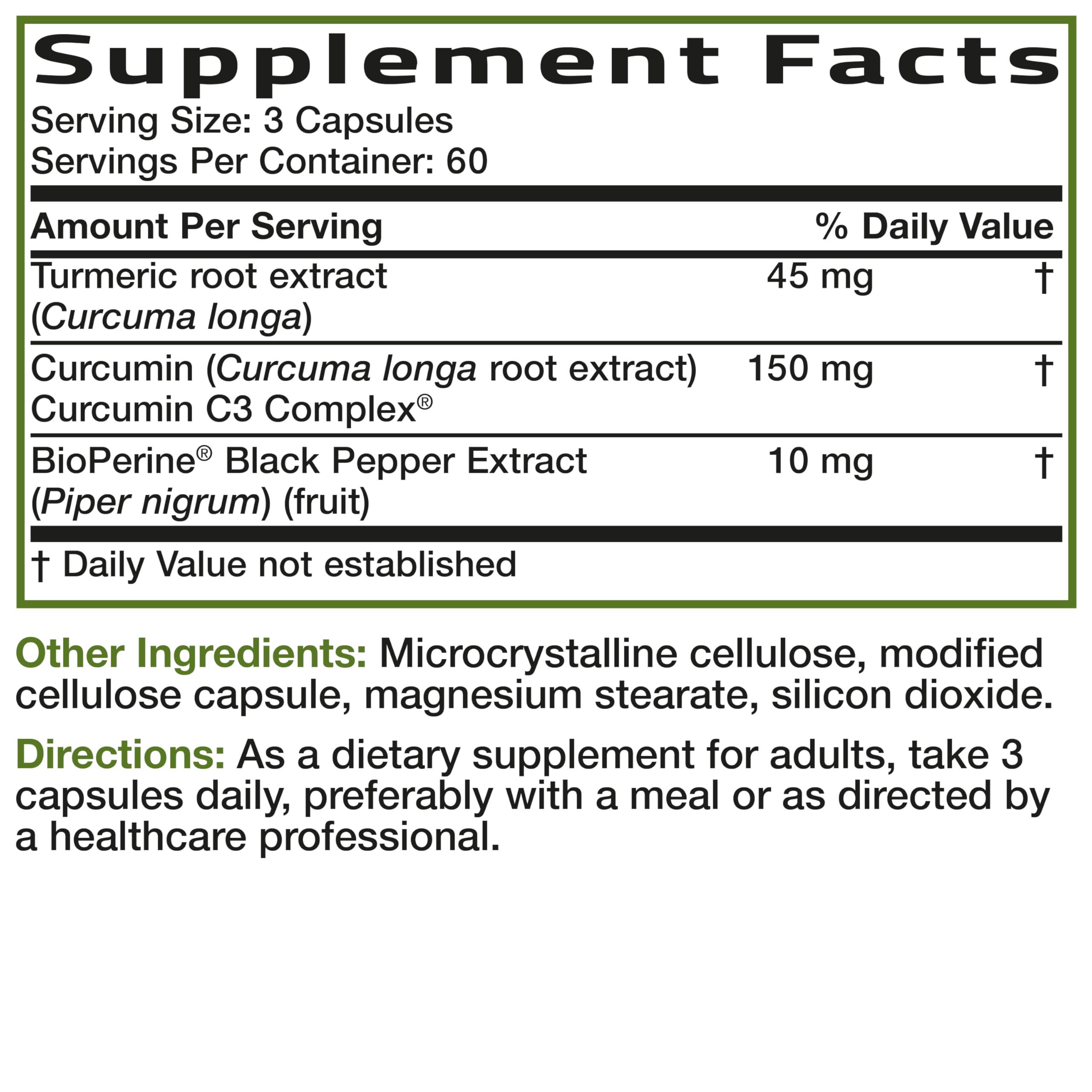 Bronson Turmeric + Curcumin Capsules 500mg ingredients list