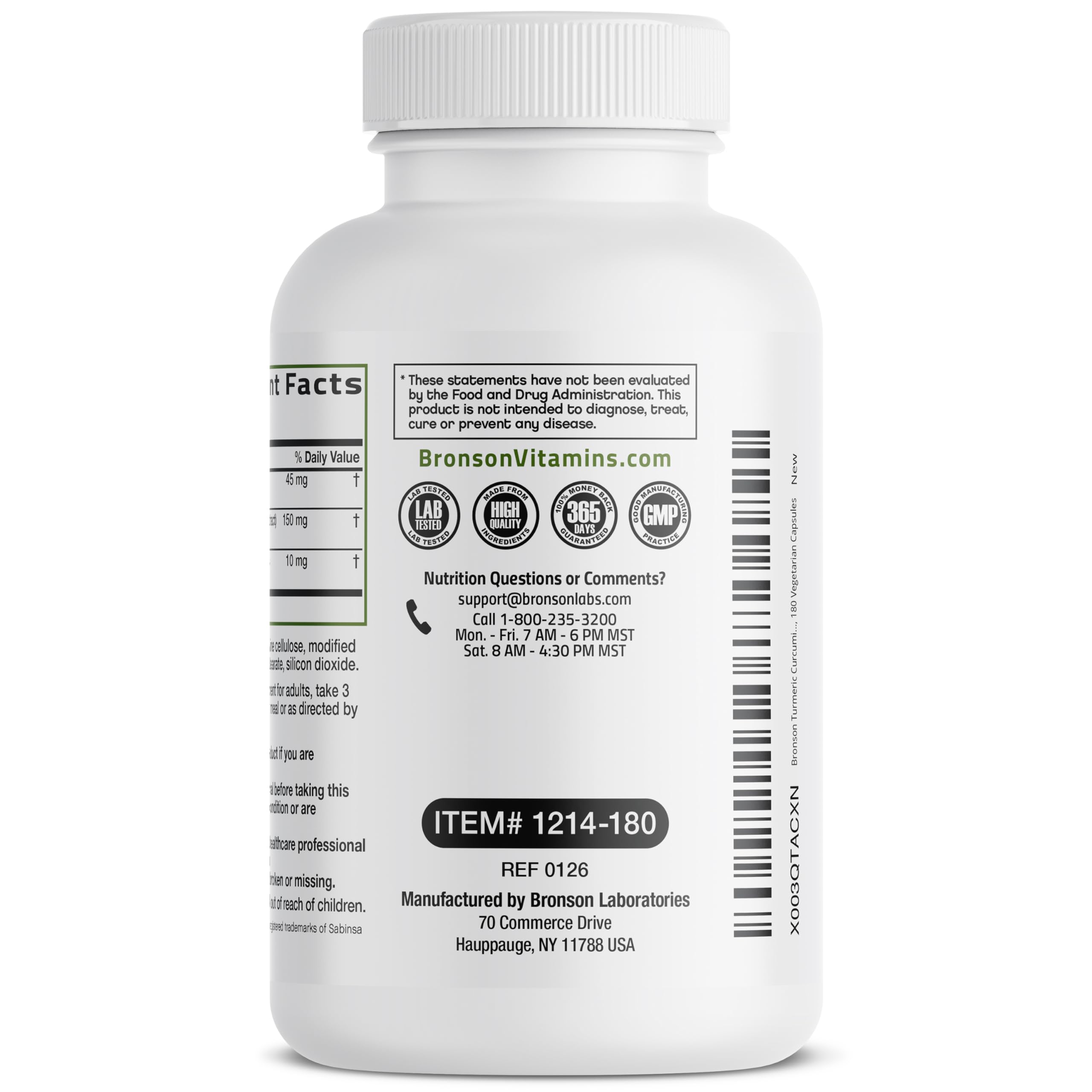 Bronson Turmeric + Curcumin Capsules 500mg with measuring spoon
