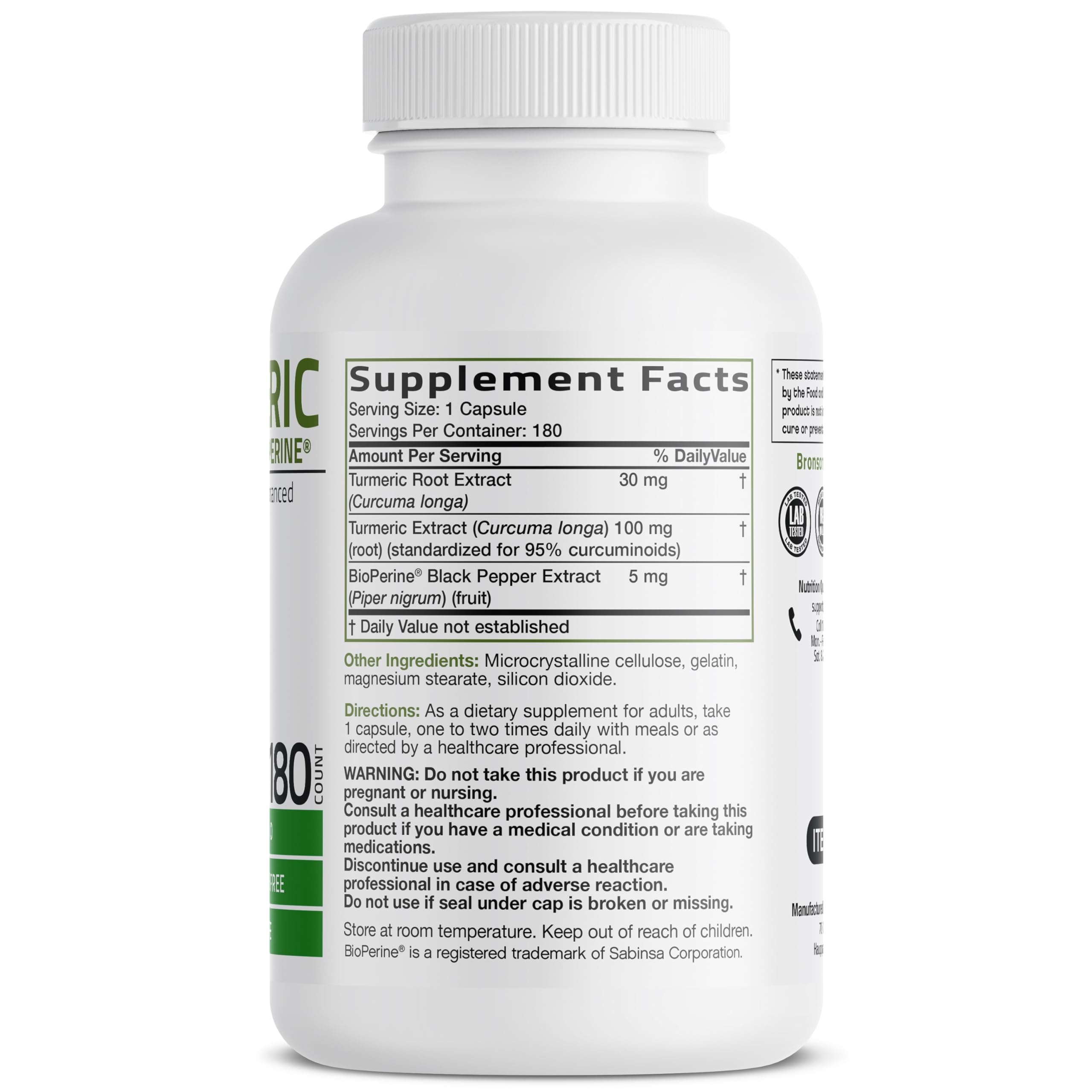 Bronson Turmeric Curcumin Complex 159g side view