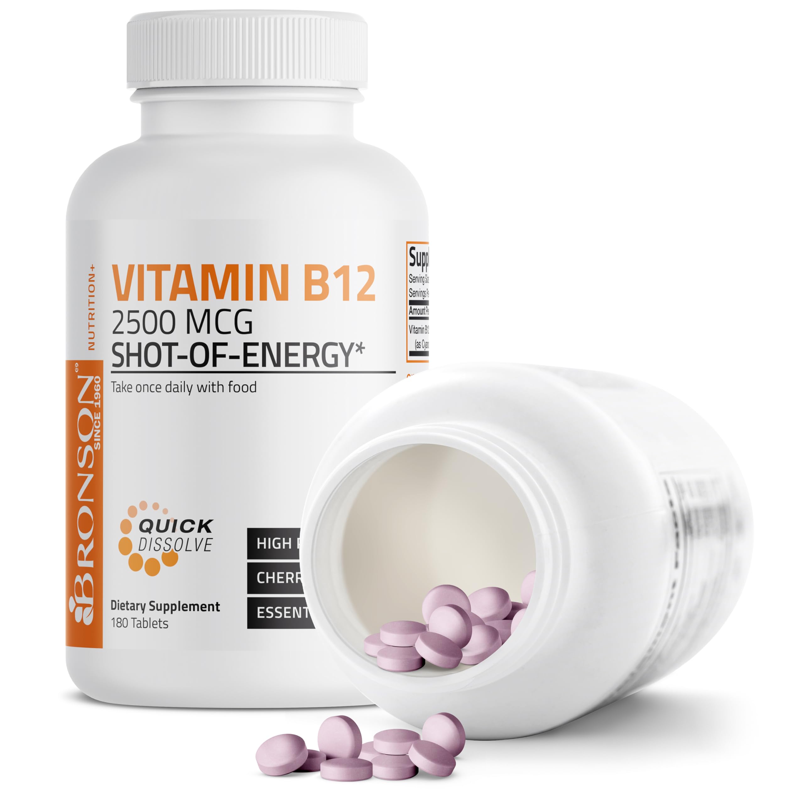 Bronson Vitamin B-12 Sublingual Supplement 1000mcg packaging on a wooden table