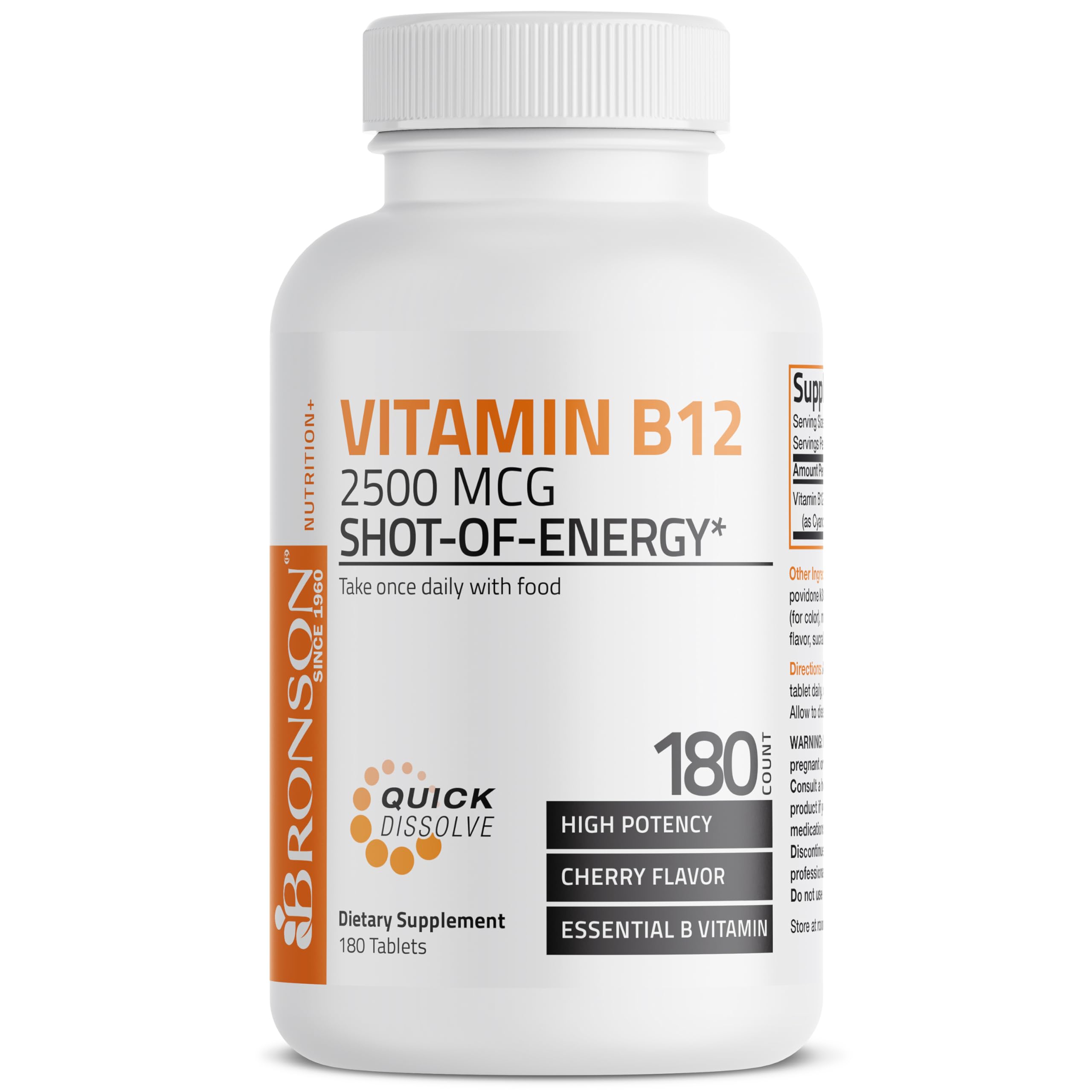 Bronson Vitamin B-12 Sublingual Supplement 1000mcg side view showing tablet size