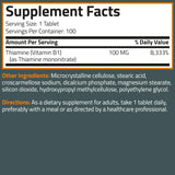 Bronson Vitamin B1 100MG vegetarian tablets with ingredients list