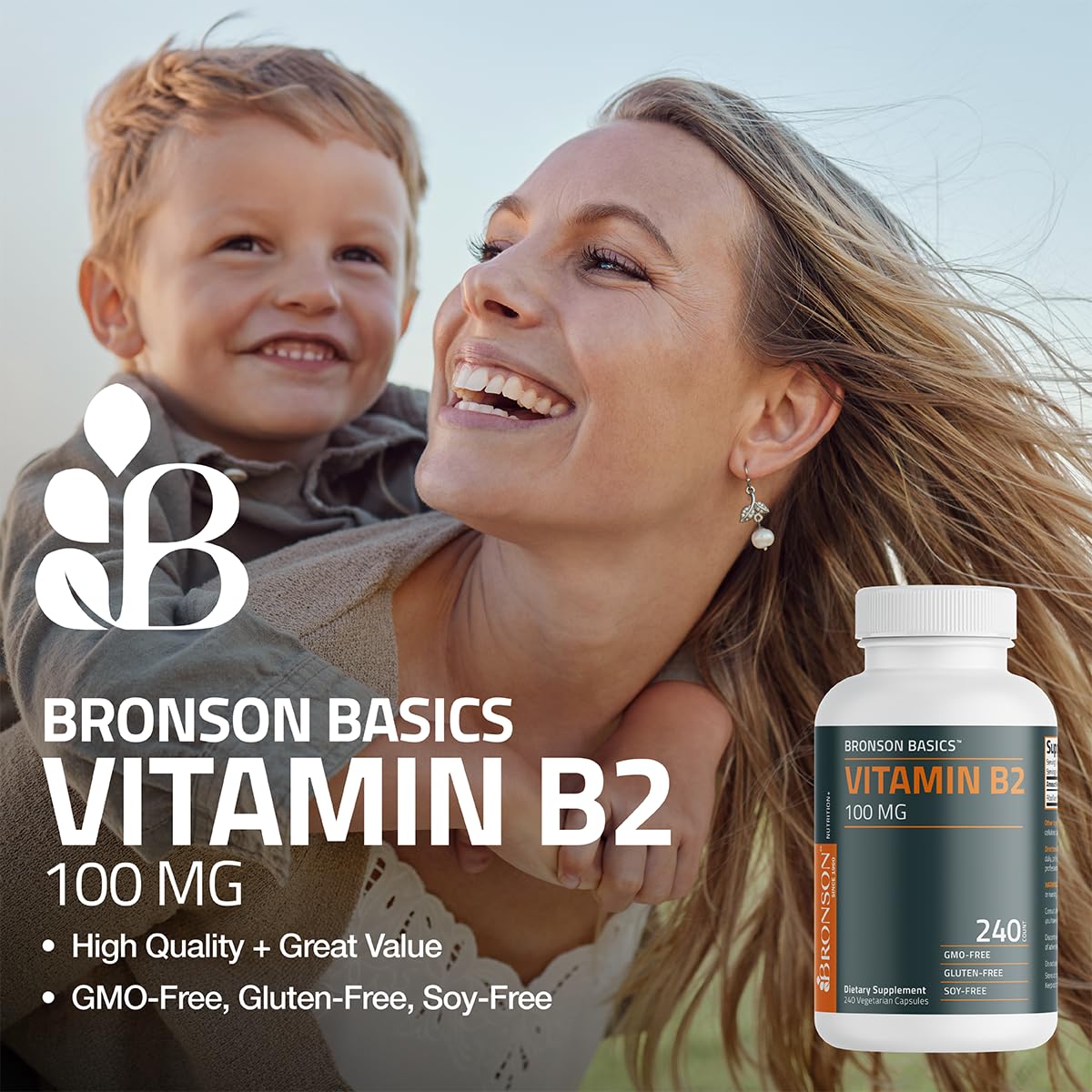 Bronson Vitamin B2 Riboflavin 100mg capsules bottle with label