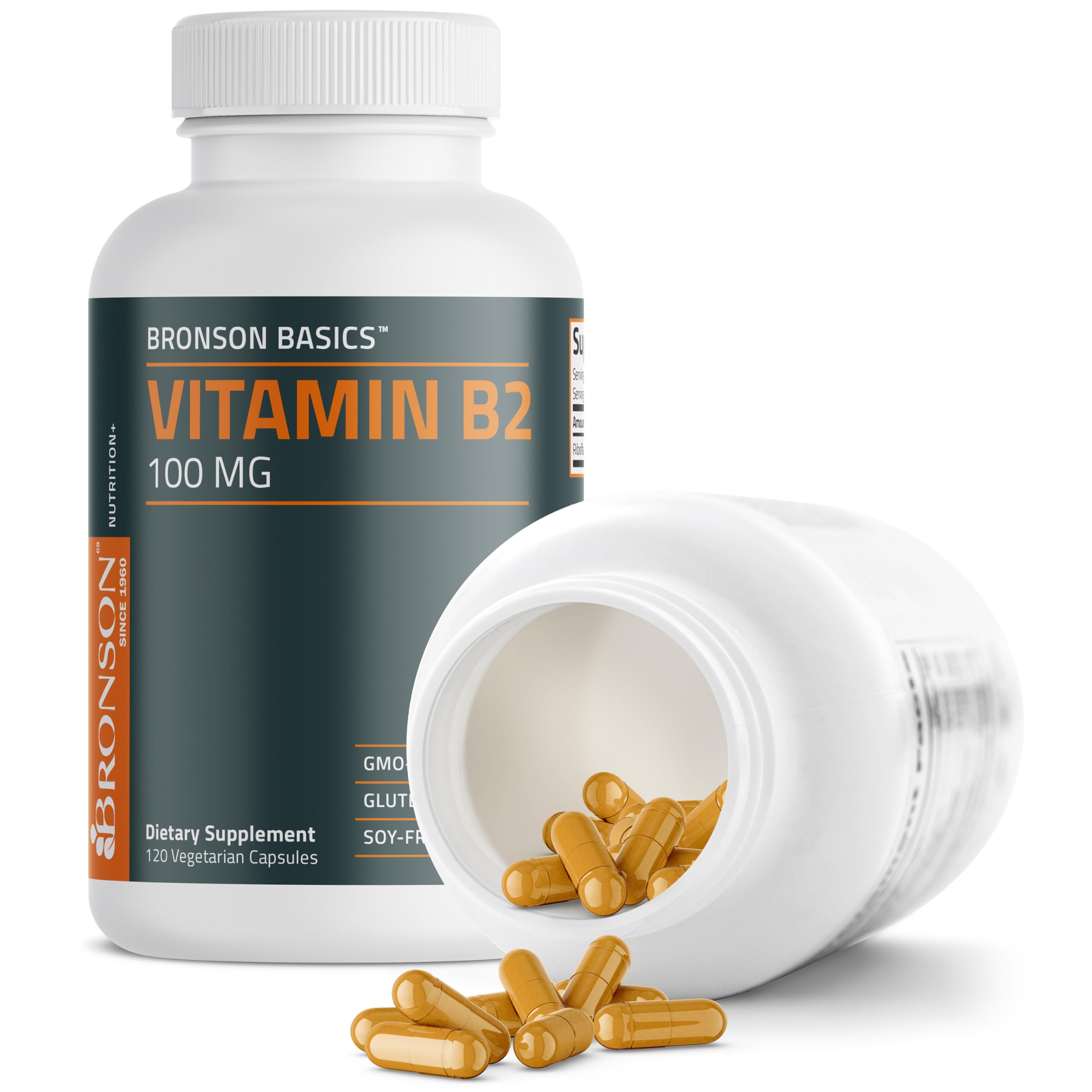 Bronson Vitamin B2 Riboflavin 100mg capsules with measuring spoon