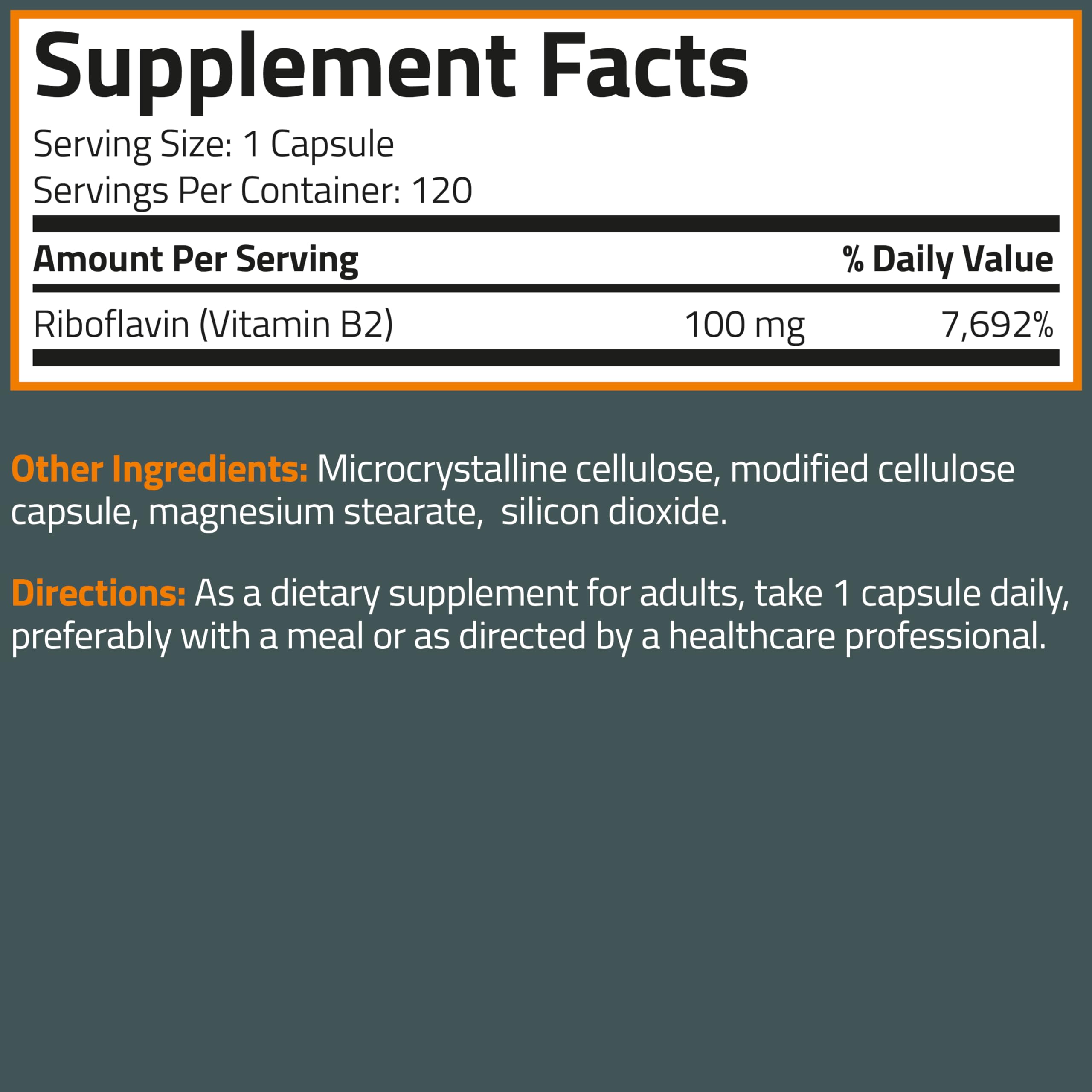 Bronson Vitamin B2 Riboflavin capsules in a hand