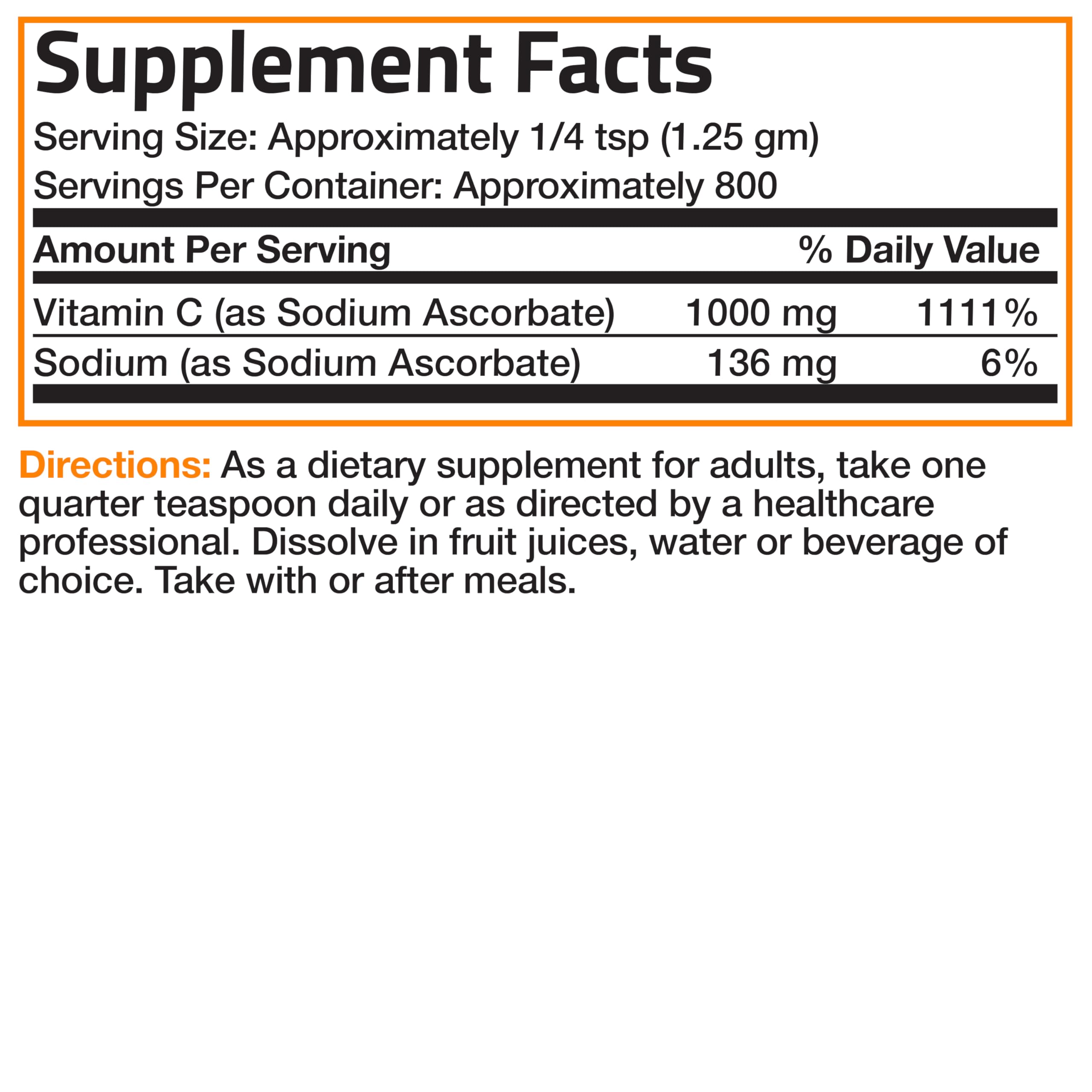 Bronson Vitamin C powder ingredients list