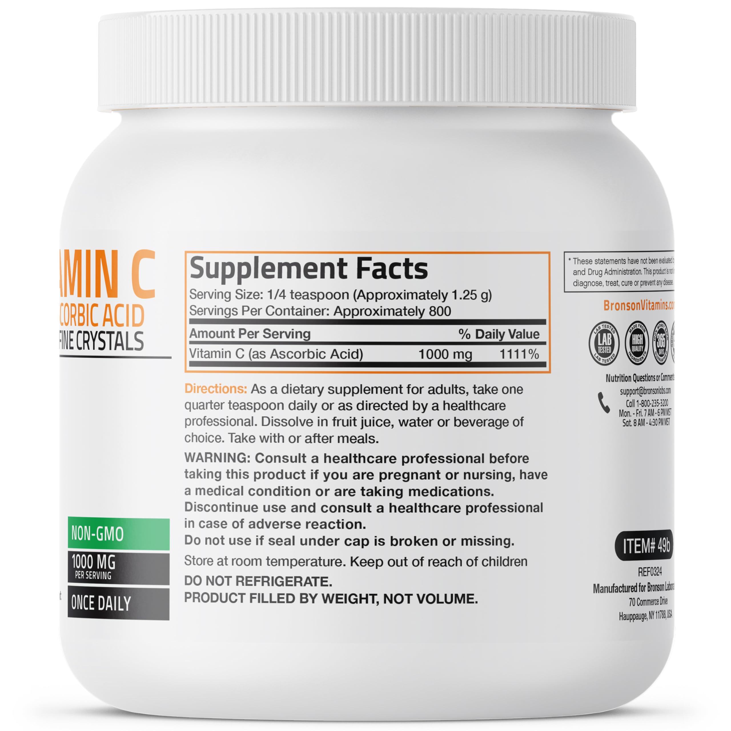 Bronson Vitamin C Supplement 1000g side view