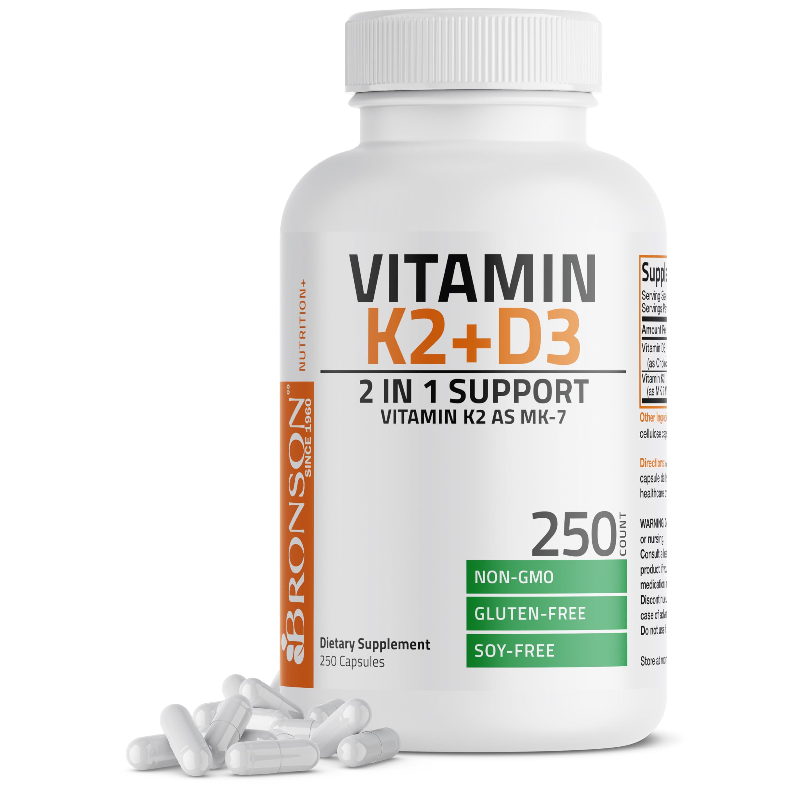 Bronson Vitamin D3 & K2 Capsules 60 count front view
