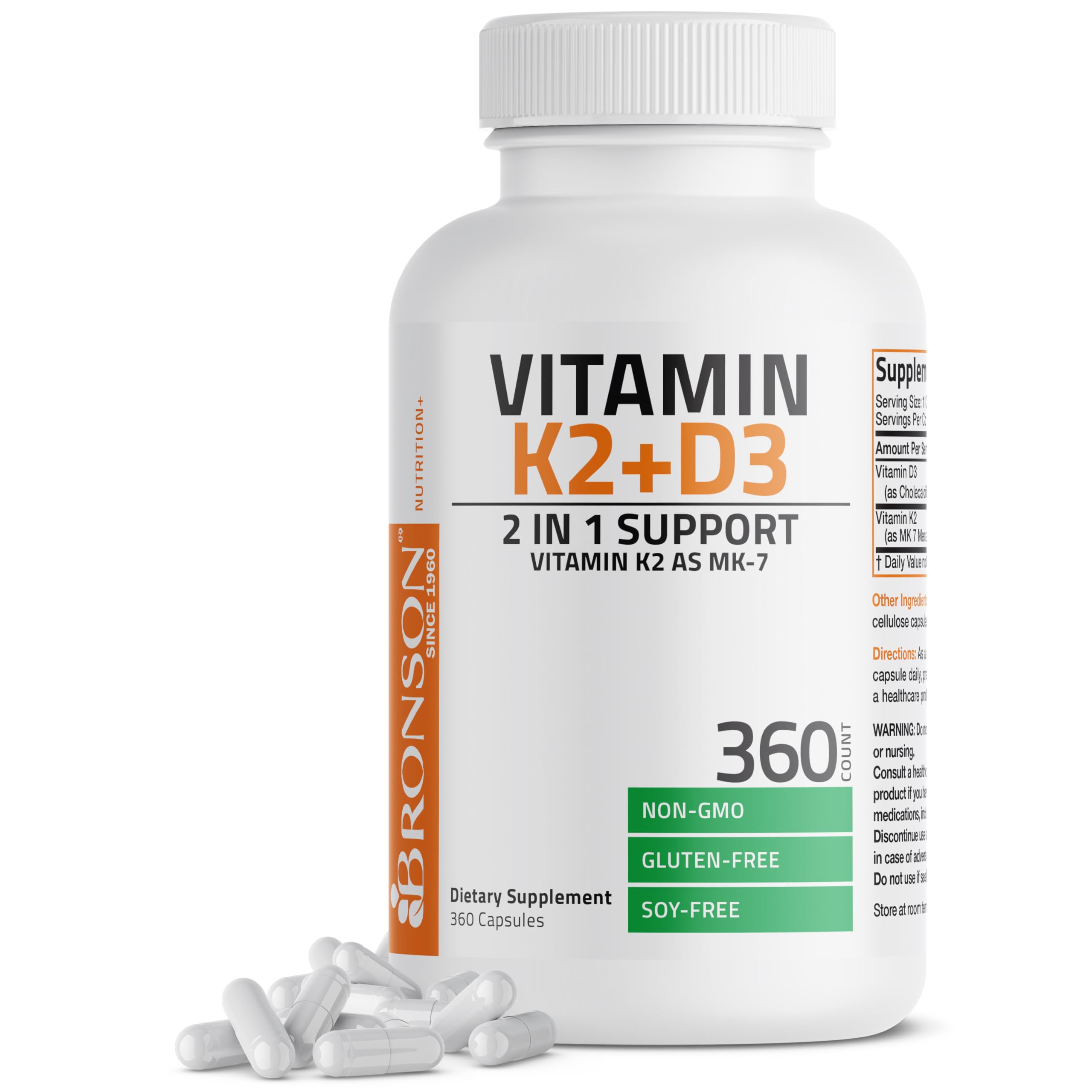 Bronson Vitamin D3 & K2 Combination Capsules front view