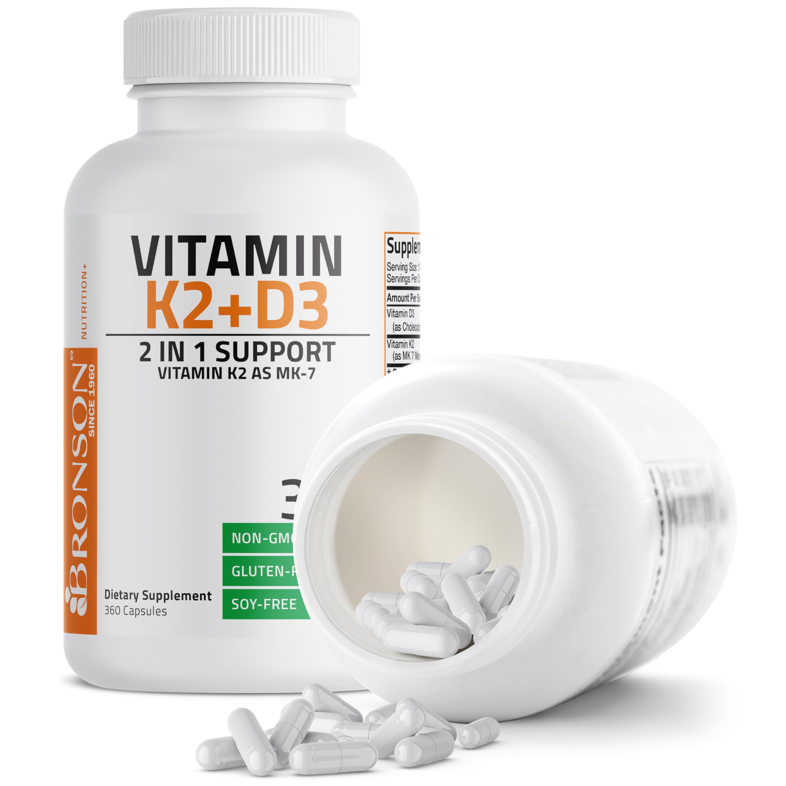 Bronson Vitamin D3 & K2 Combination Capsules with measuring spoon
