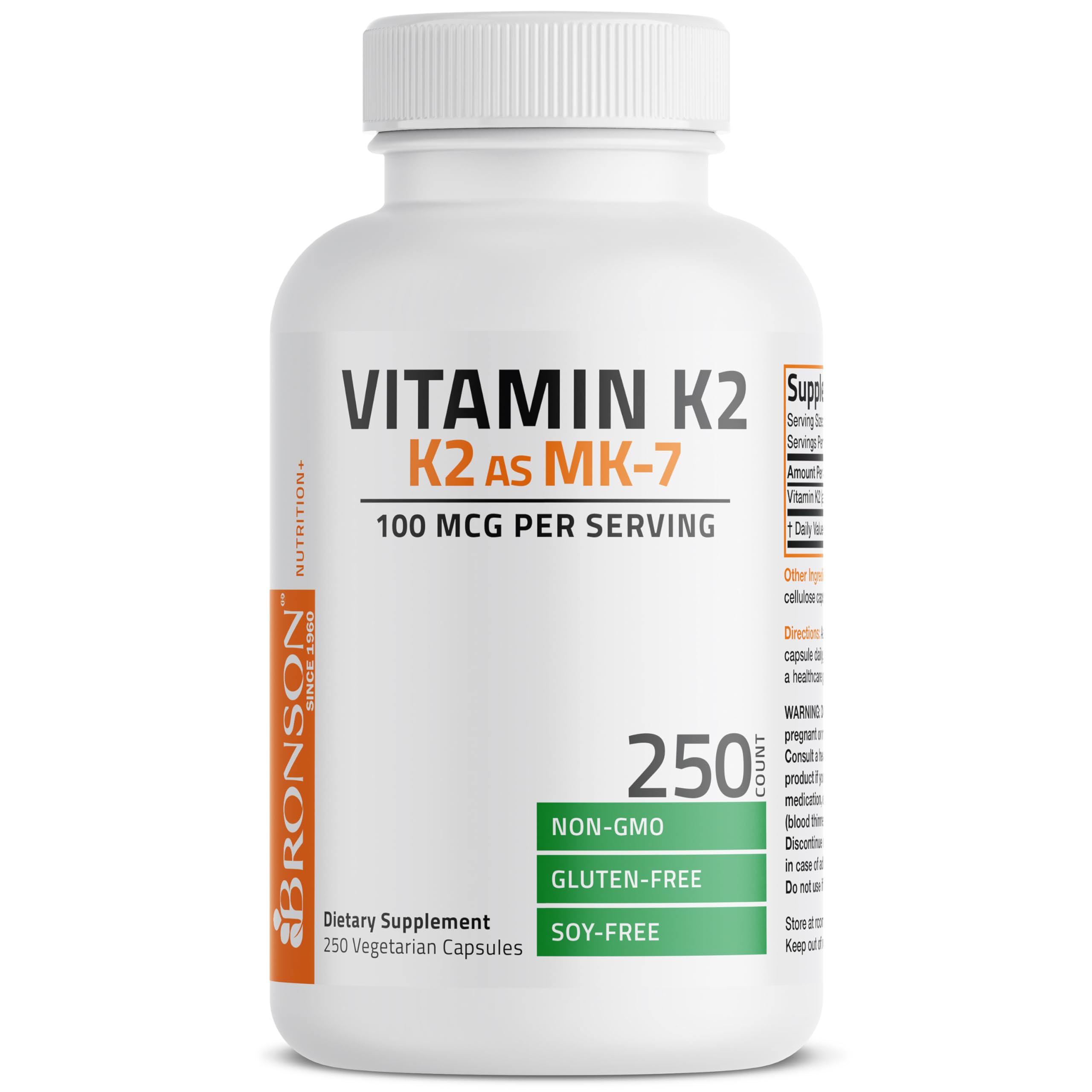 Bronson Vitamin K2 MK-7 Multivitamin 90 Capsules nutrition facts
