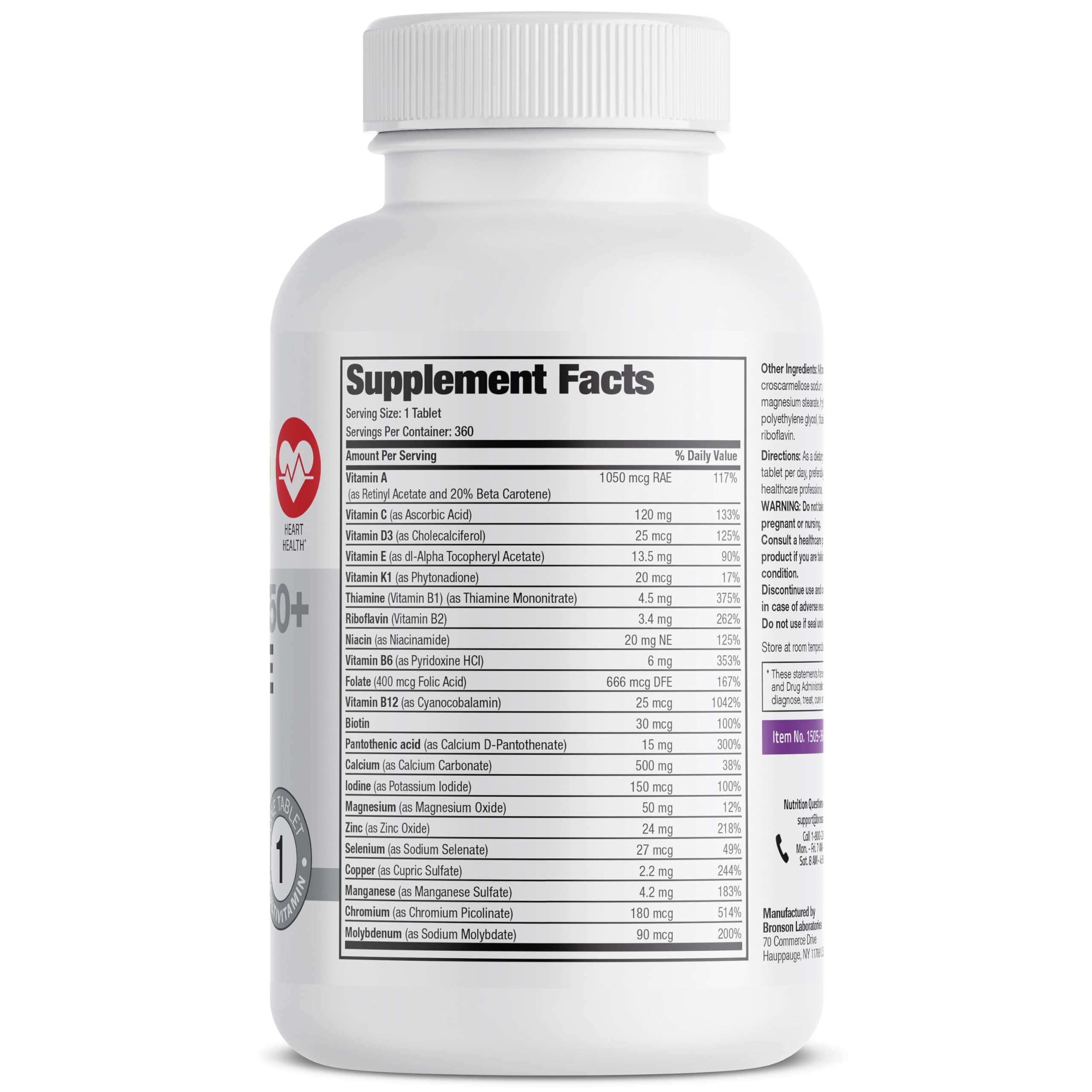 Bronson Women's 50+ Complete Multivitamin side view showing tablet details