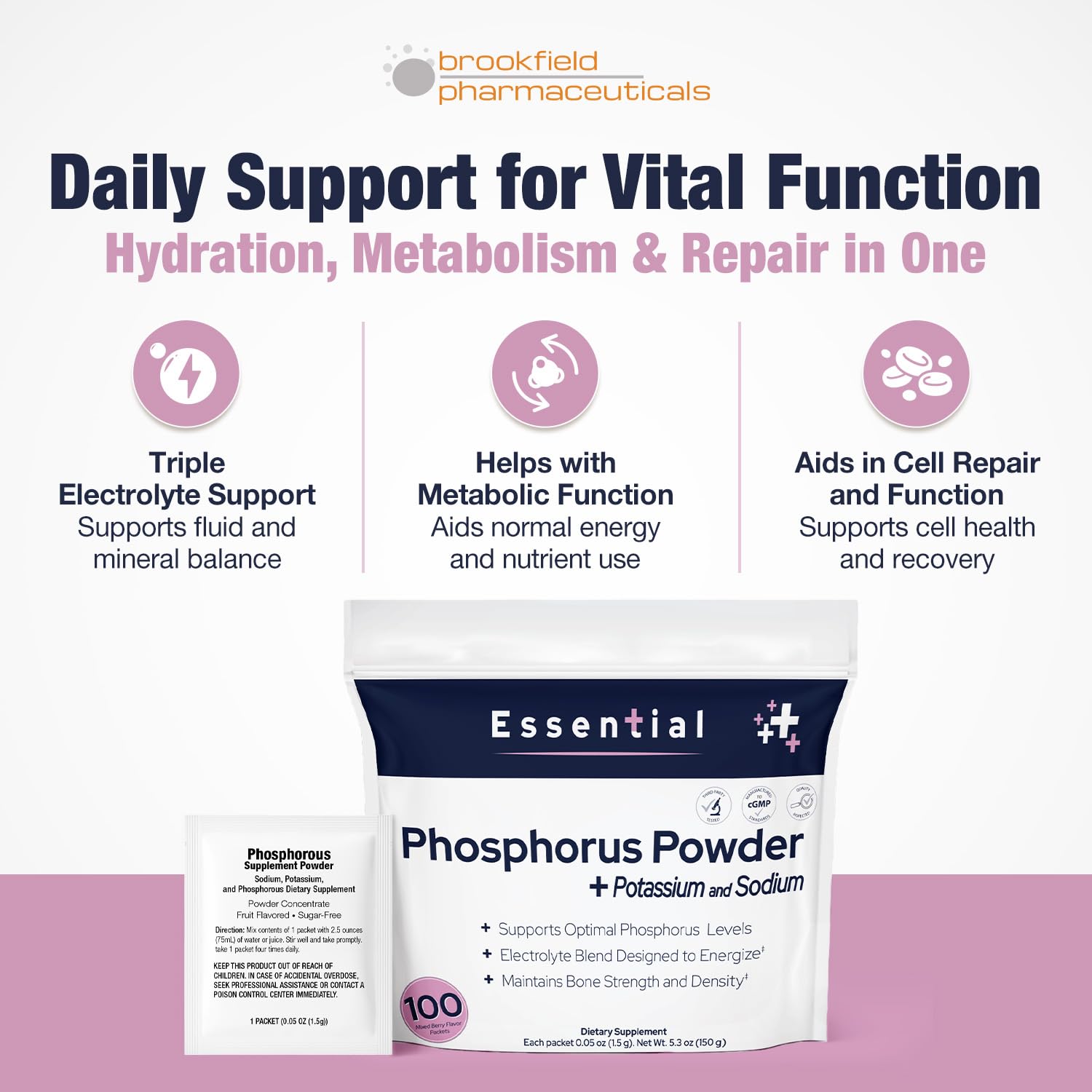 Brookfield Pharmaceuticals Phosphorus Powder Supplement nutritional information