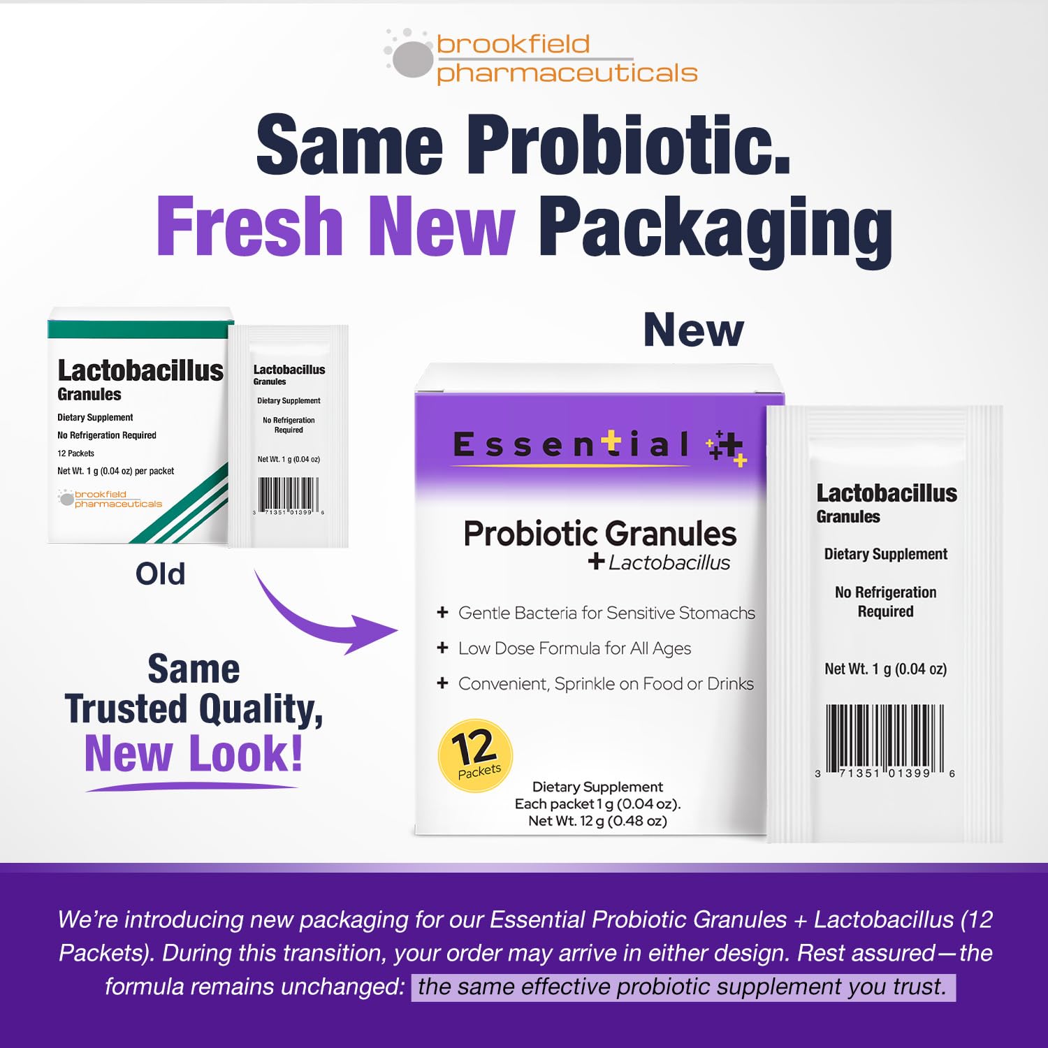 Brookfield Pharmaceuticals Probiotic Powder Packets back view