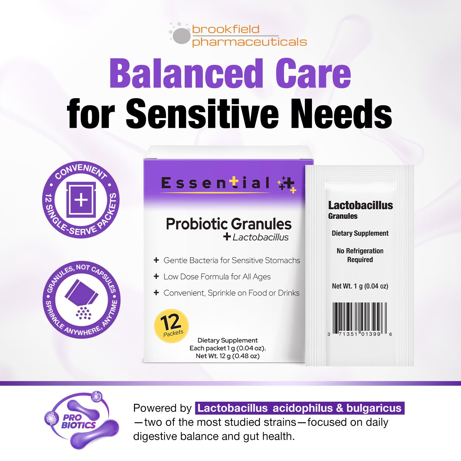 Brookfield Pharmaceuticals Probiotic Powder Packets side view