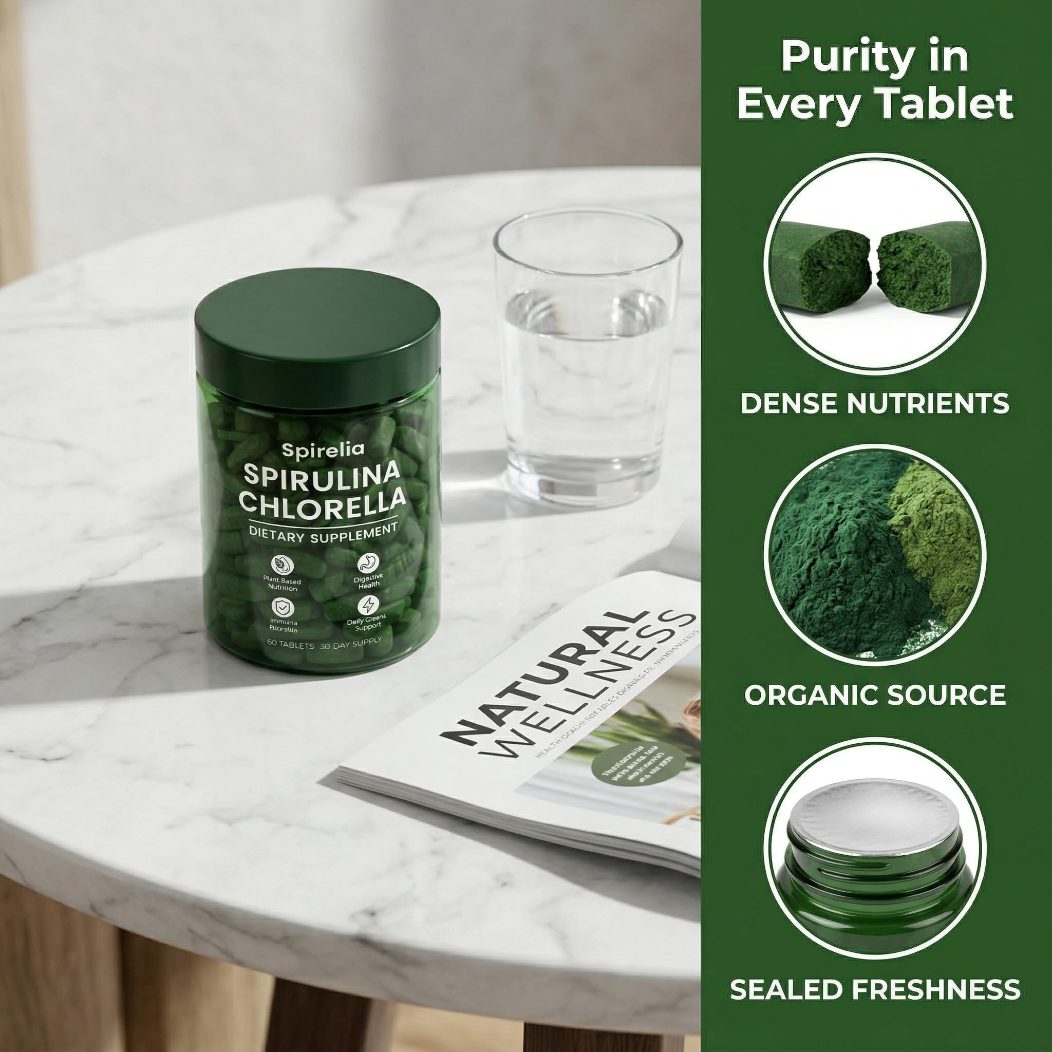 Bruiseweed Spirulina & Chlorella Daily Greens Blend bottle side view