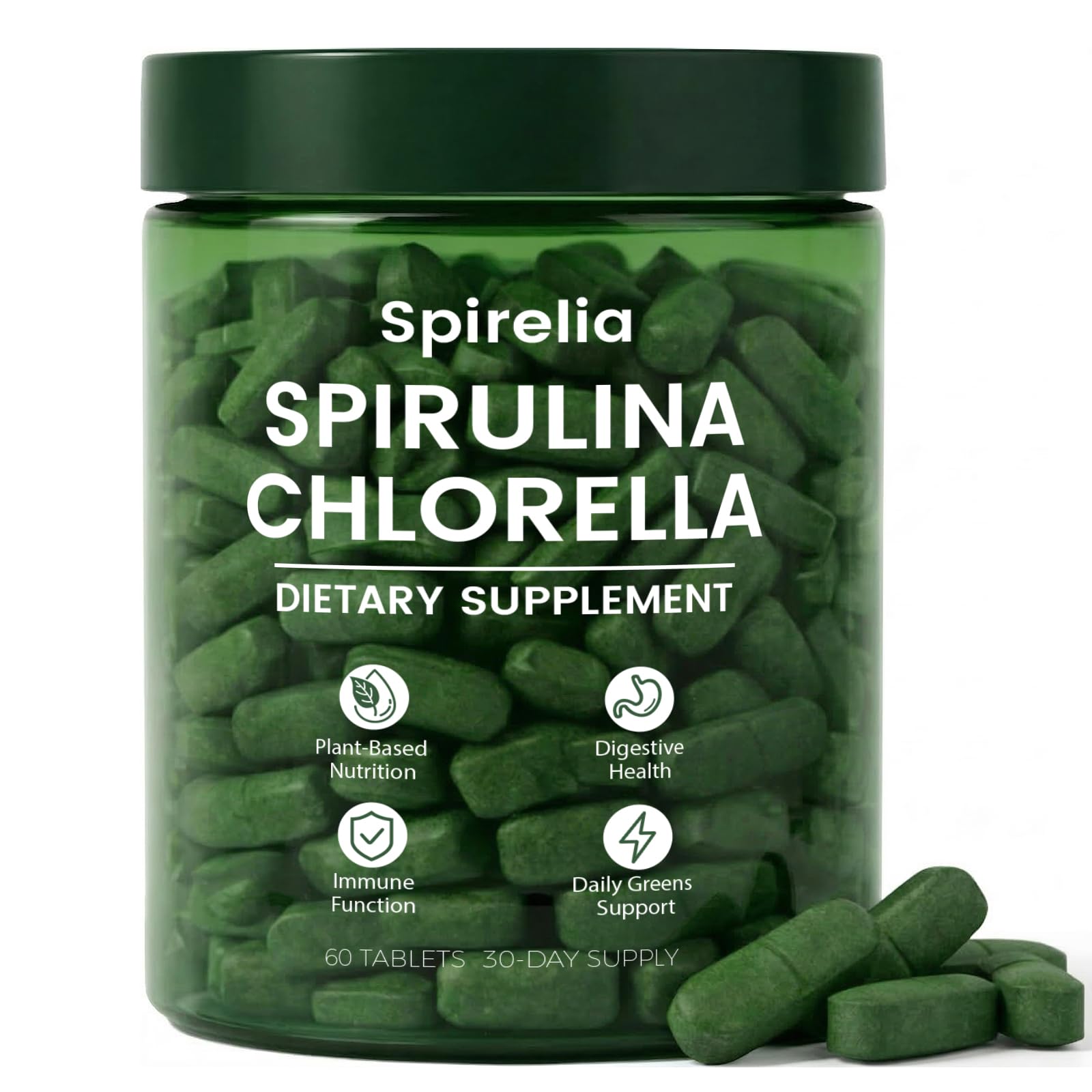 Bruiseweed Spirulina & Chlorella Daily Greens Blend tablet bottle front view