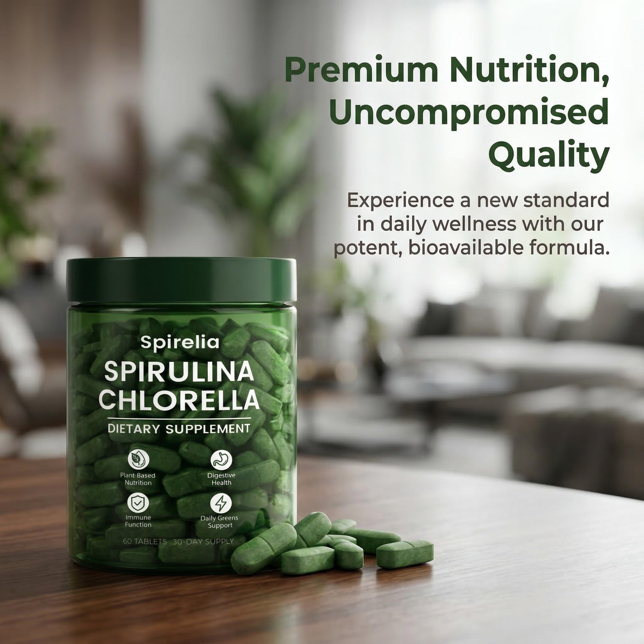Bruiseweed Spirulina & Chlorella Daily Greens Blend with fresh greens