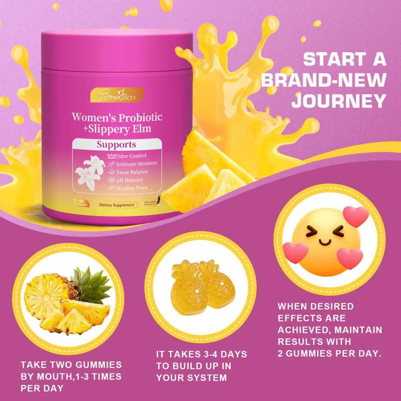 Brurtzexs Pineapple Flavour Women's Wellness Gummies with fruits