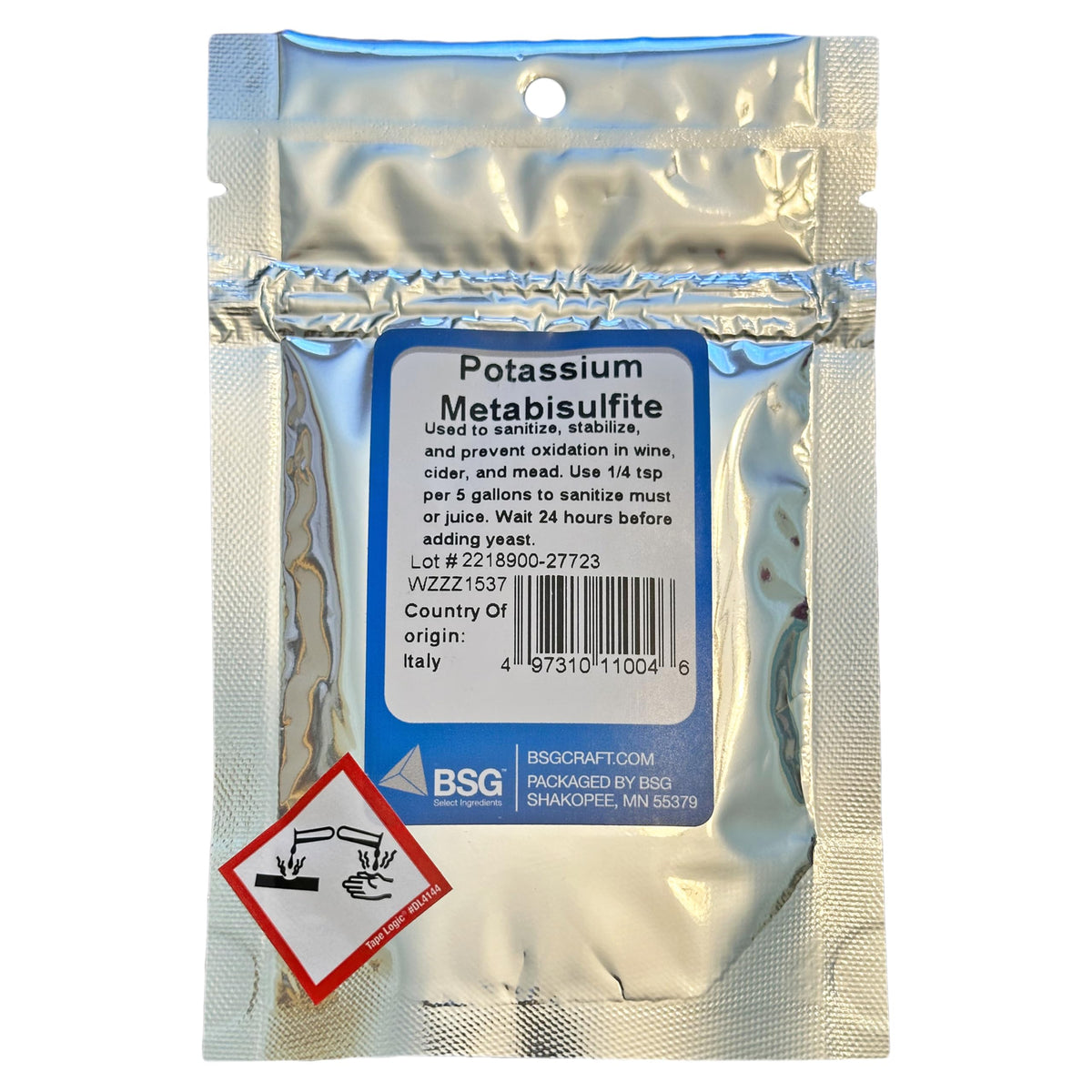 BSG HandCraft Potassium Metabisulfite 59g front view