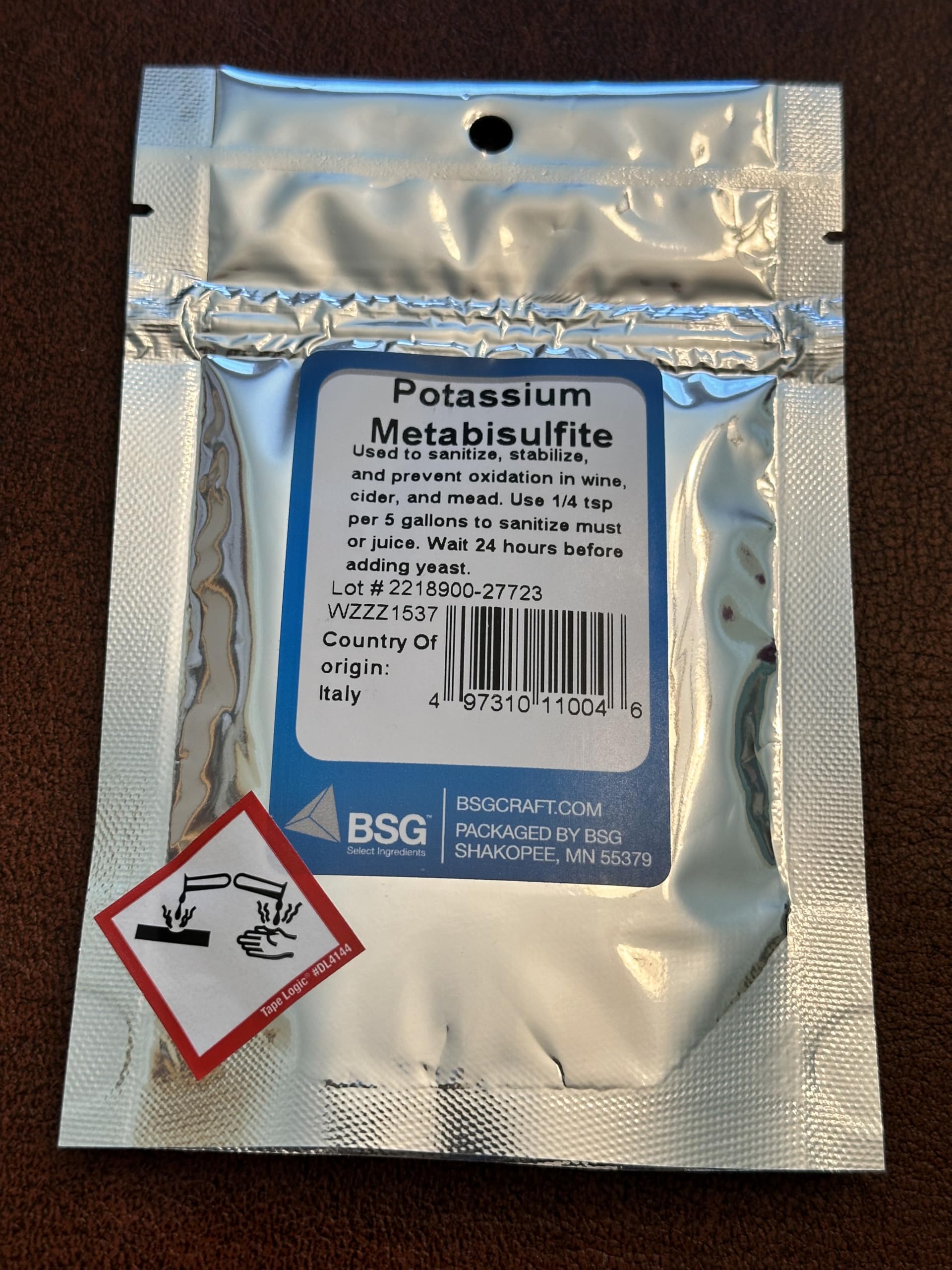 BSG HandCraft Potassium Metabisulfite packaging details