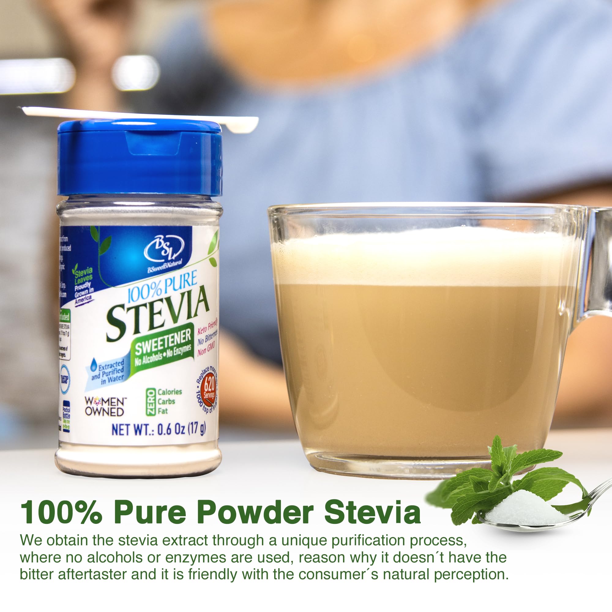 BSL BSWEETBNATURAL stevia in use with coffee