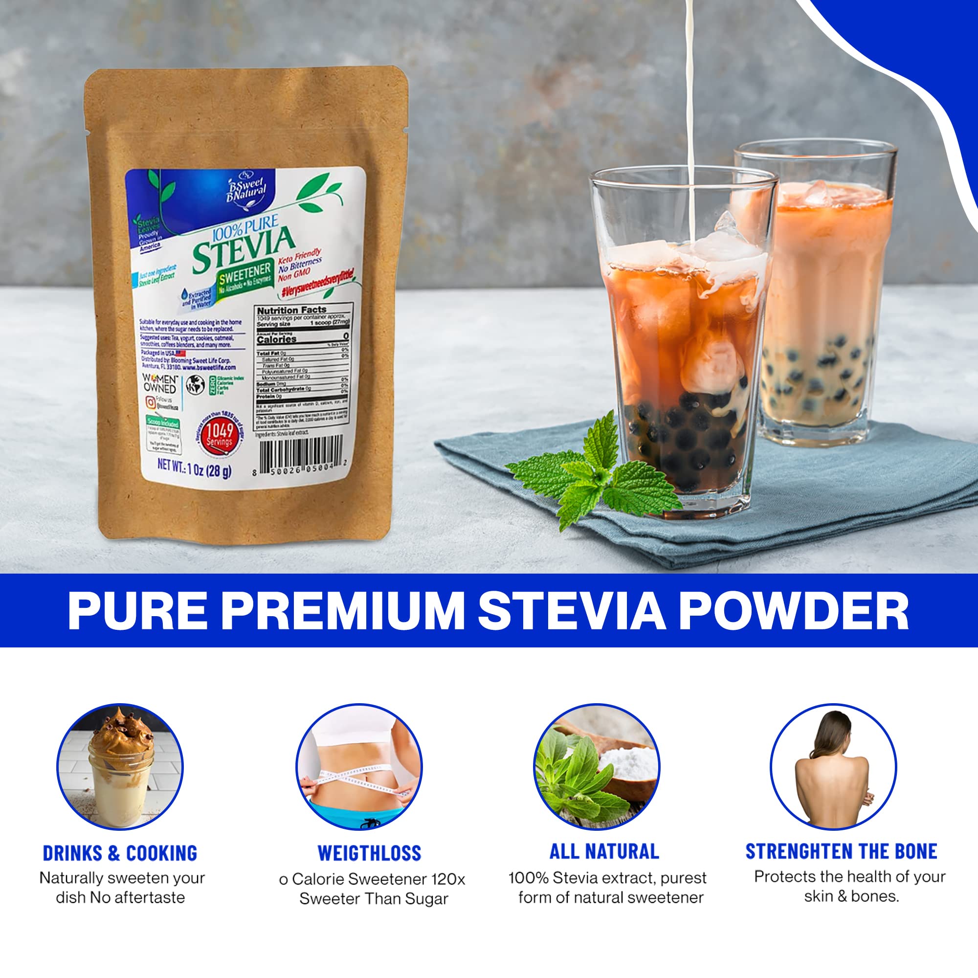 BSL BSWEETBNATURAL Stevia Leaf Extract in a kitchen setting