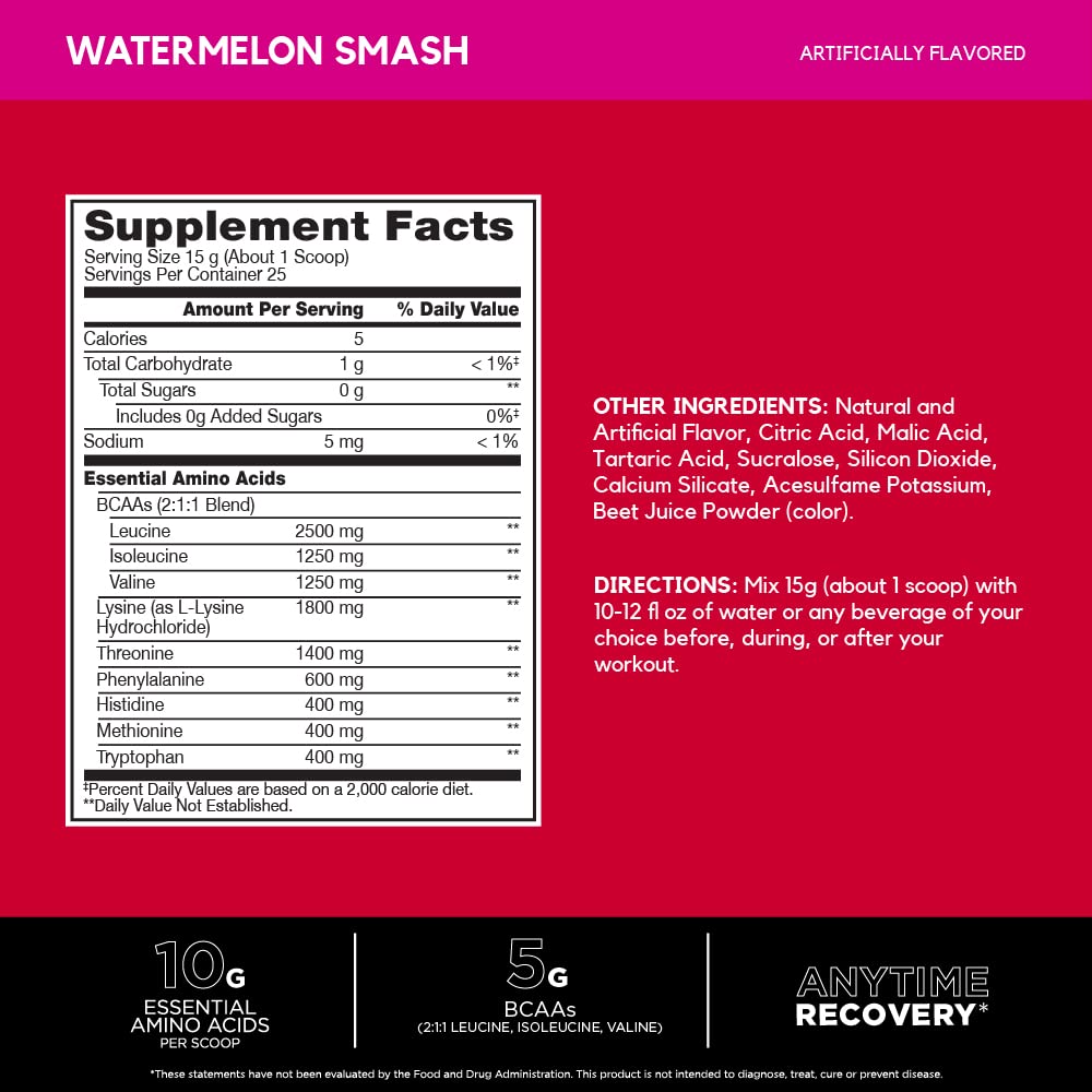 BSN AMINOx EAAs 375g side view showing nutritional information