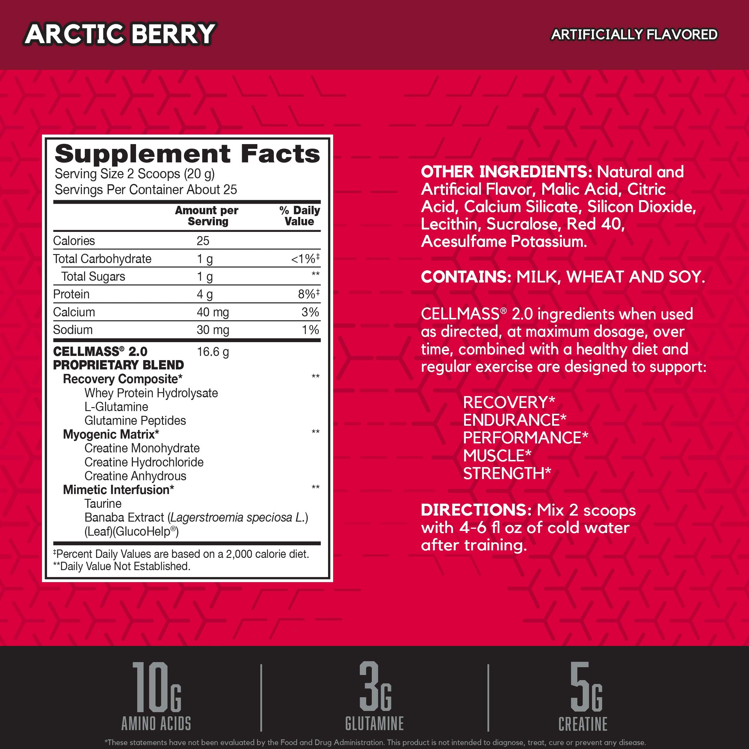 BSN CELLMASS 2.0 Arctic Berry nutritional information