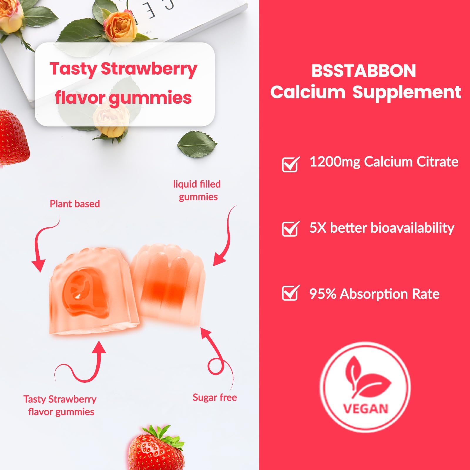 BSSTABBON Calcium Gummies back view with nutritional information