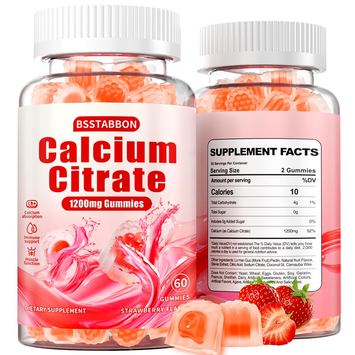 BSSTABBON Calcium Gummies front view with packaging