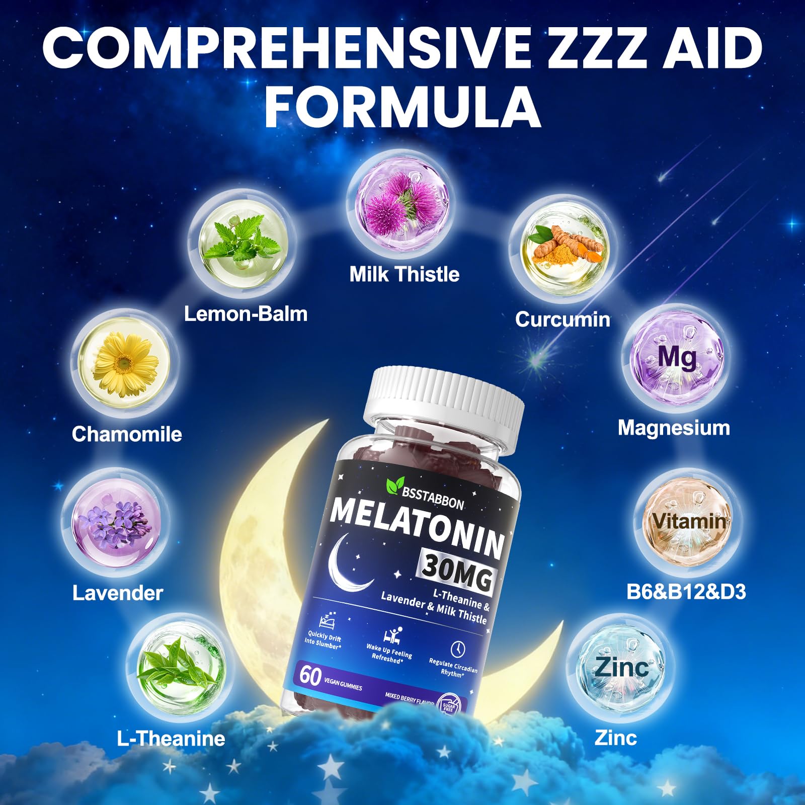 BSSTABBON Melatonin Gummies 30mg side view of the bottle