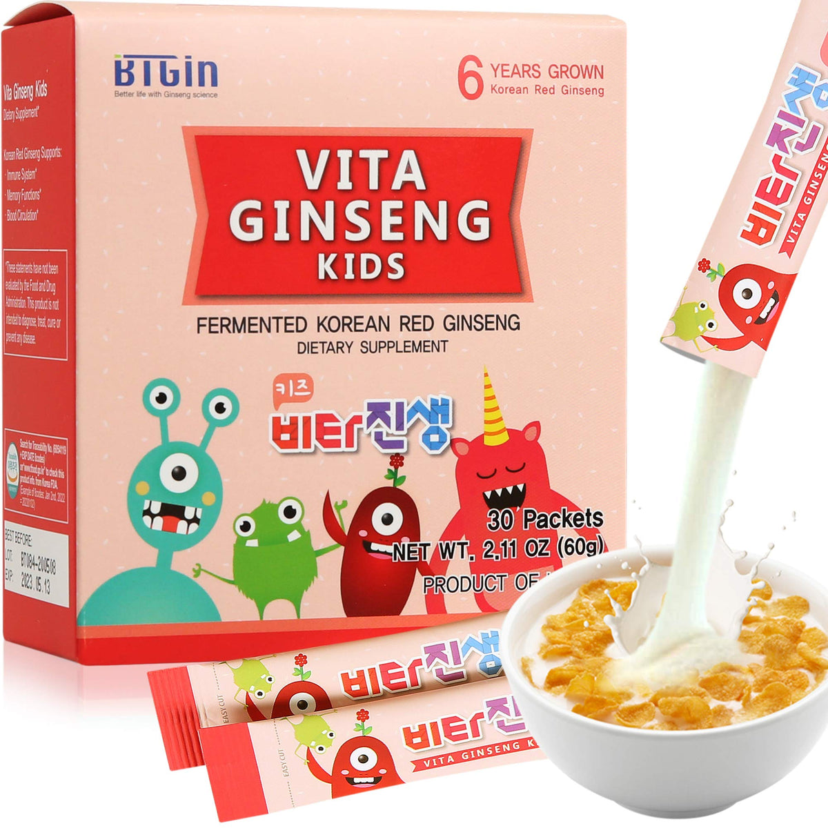 BTGIN Korean Red Ginseng Daily Nutrition Powder for Kids packaging front view