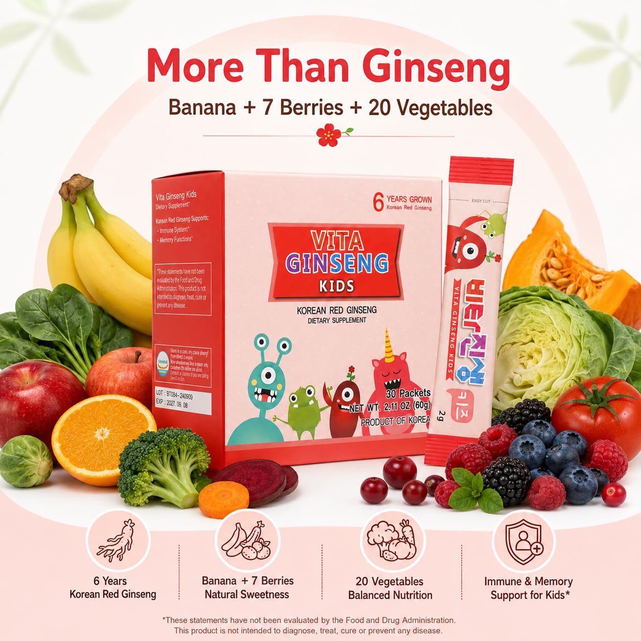 BTGIN Korean Red Ginseng Daily Nutrition Powder stick packets arranged