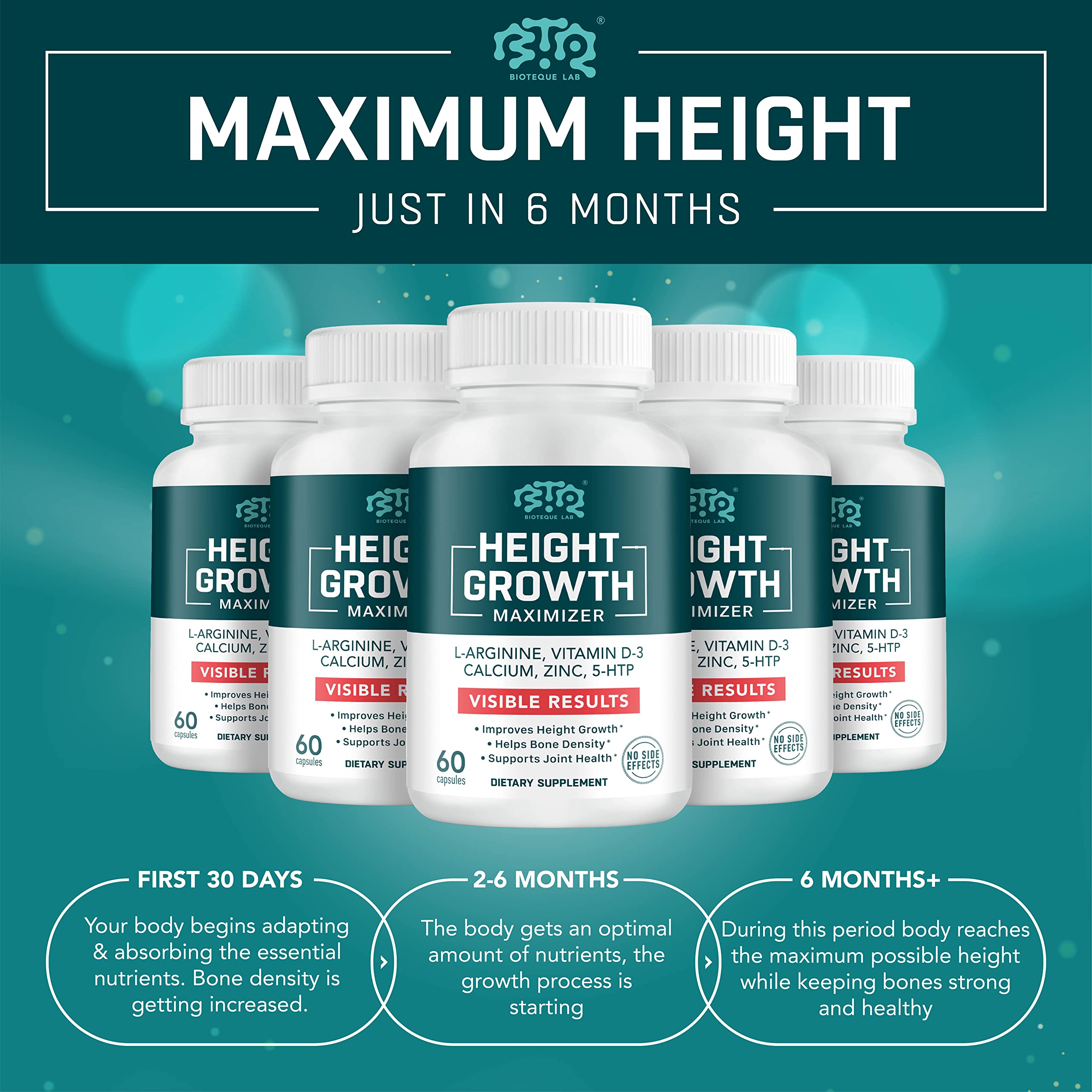 BTQ BIOTEQUE LAB Height Growth Capsules with a measuring tape