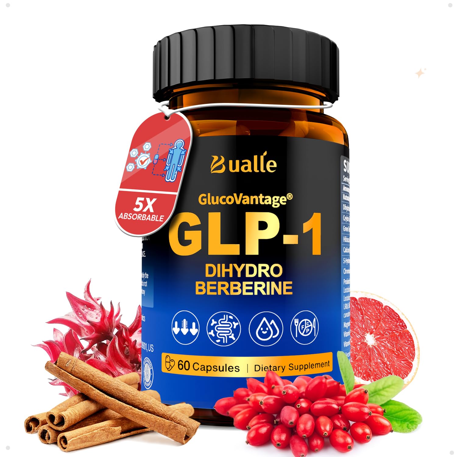 Bualle GlucoVantage Dihydroberberine 60 capsules front view