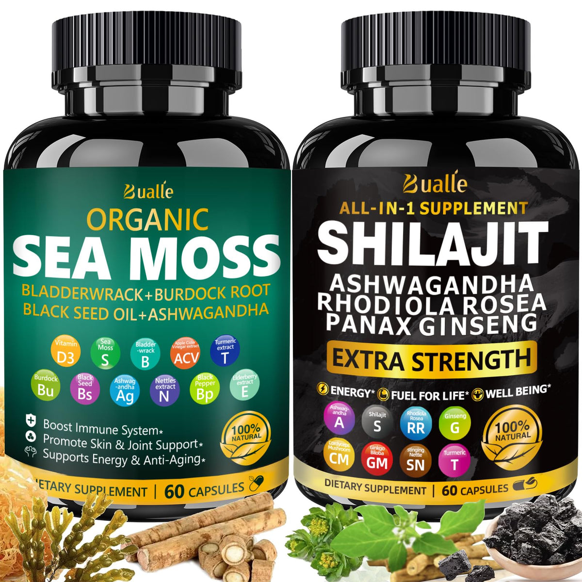 Bualle Organic Sea Moss & Shilajit Capsules front view