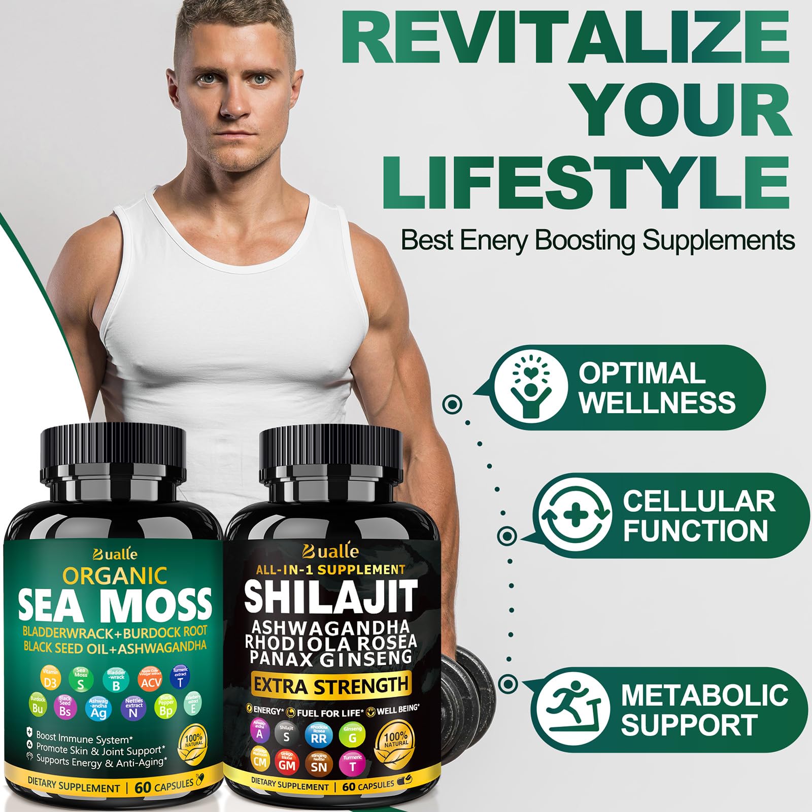 Bualle Organic Sea Moss & Shilajit Capsules ingredients list
